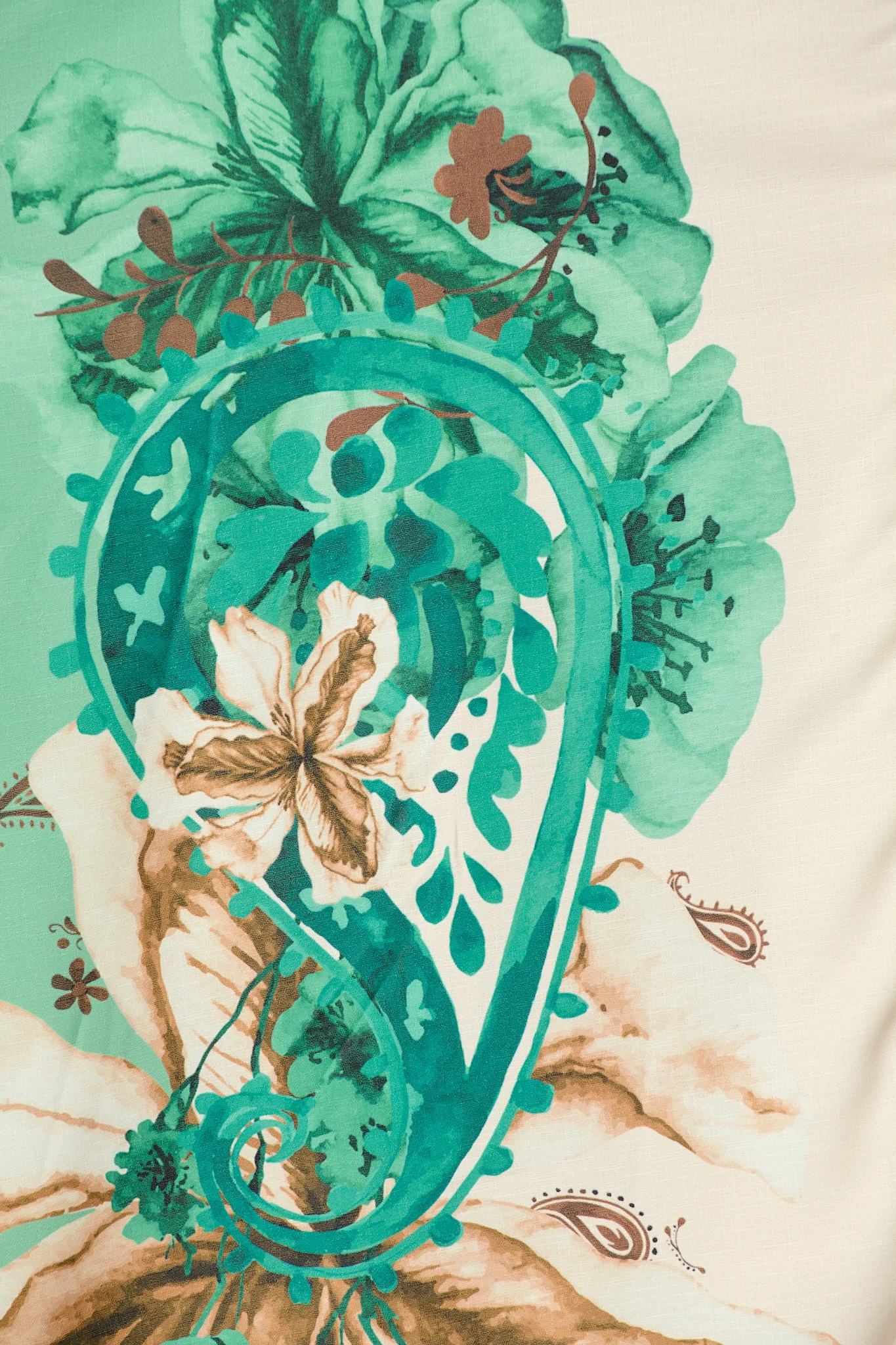Jade Garden Midi Shirt Dress in Cream with Jade Print Linen Blend - Image 9