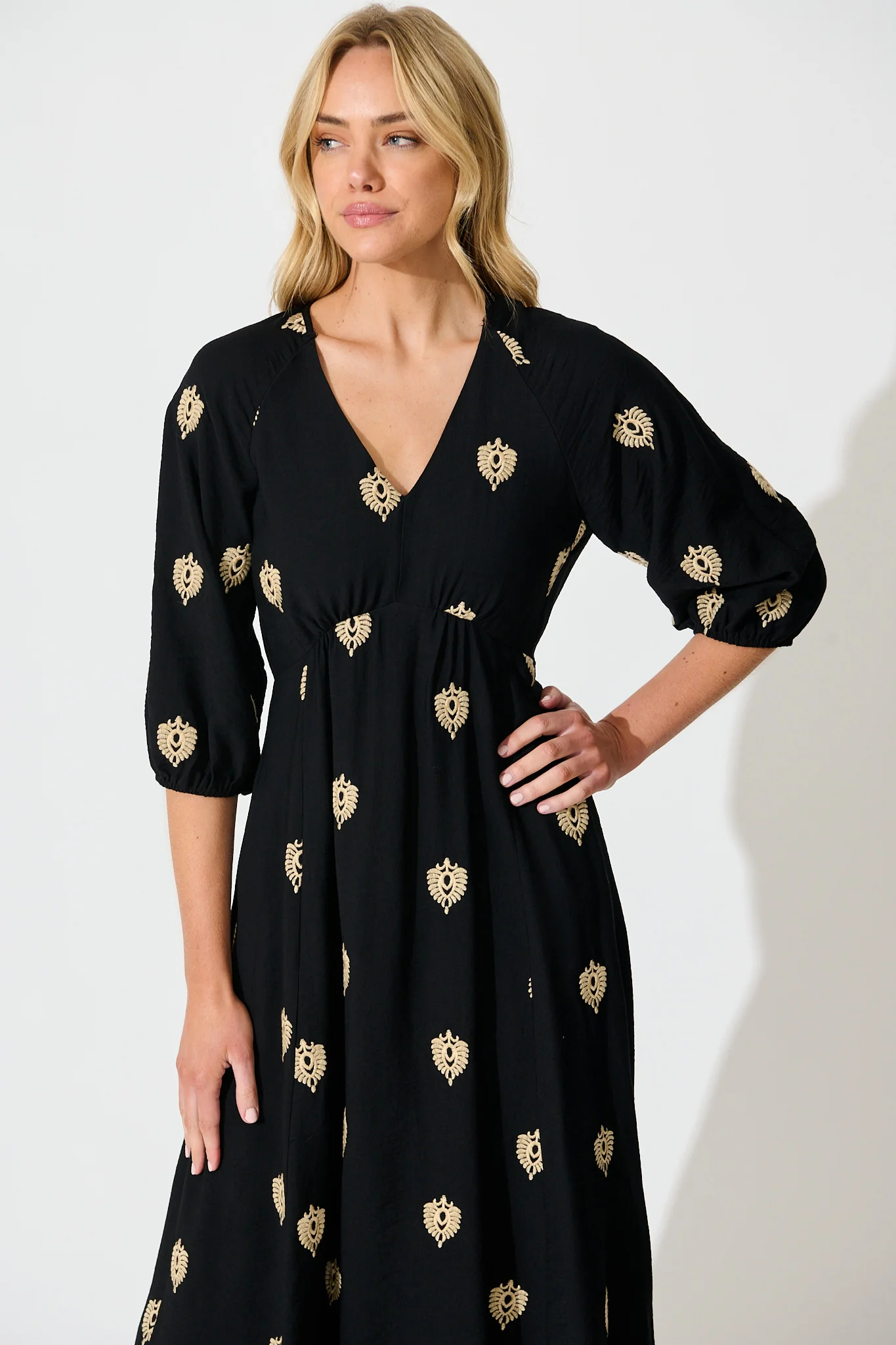Janelle Midi Dress in Black Embroidery - Image 2