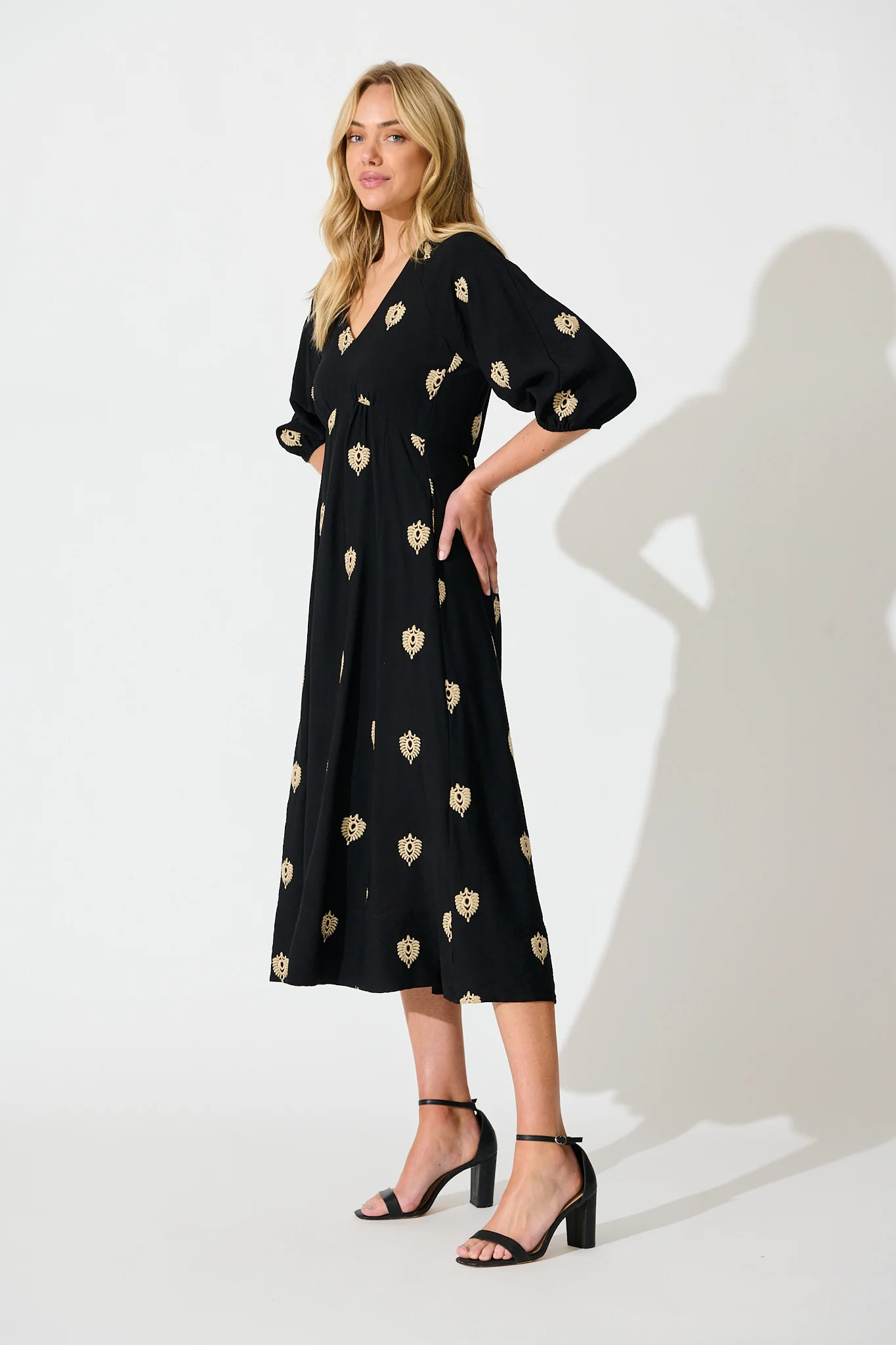 Janelle Midi Dress in Black Embroidery - Image 3