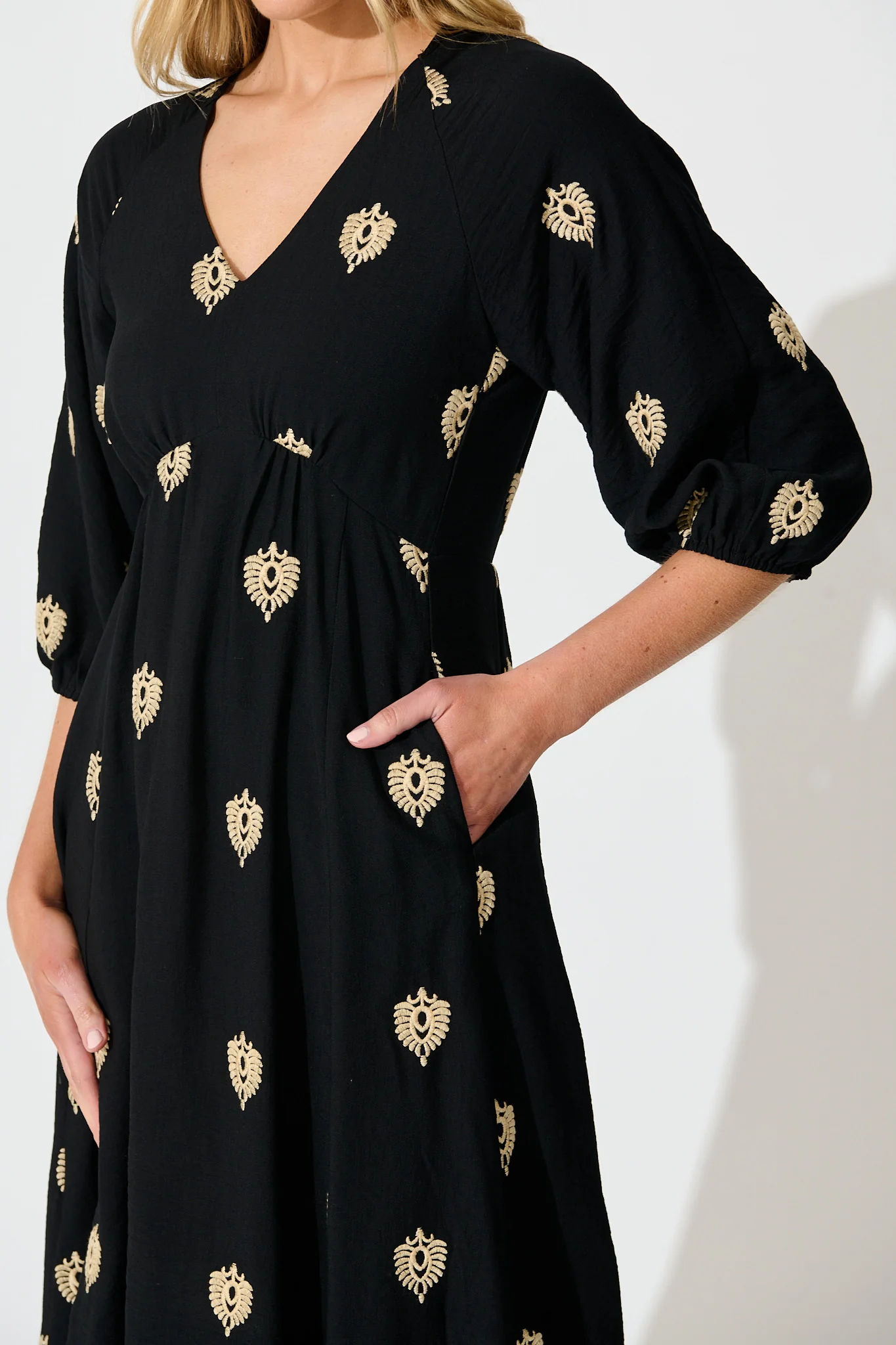 Janelle Midi Dress in Black Embroidery - Image 5