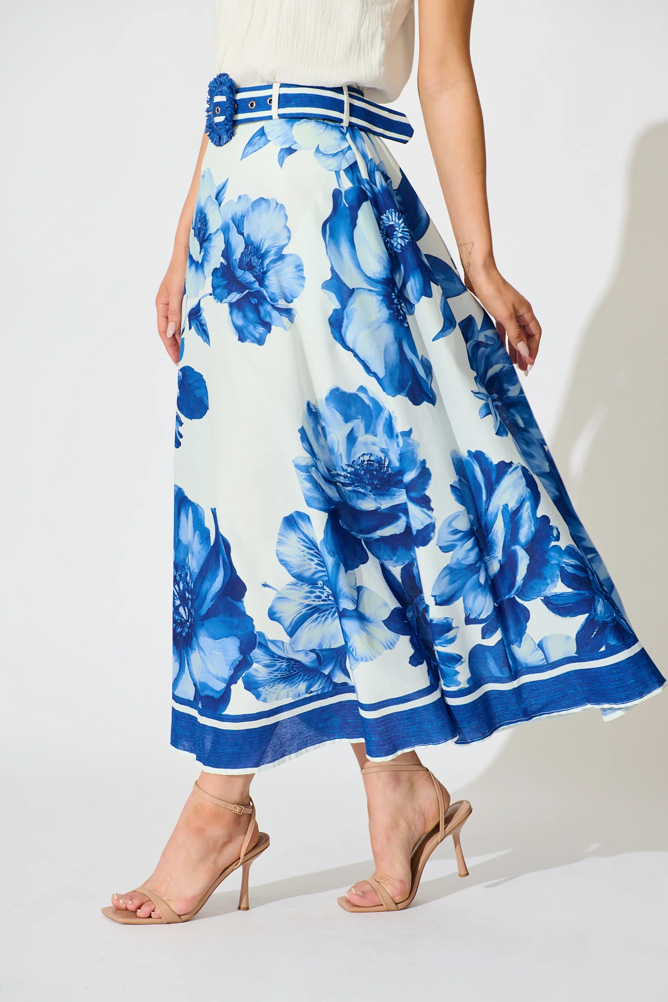 Jannie Maxi Skirt in Blue Floral Border Print Cotton - Image 2