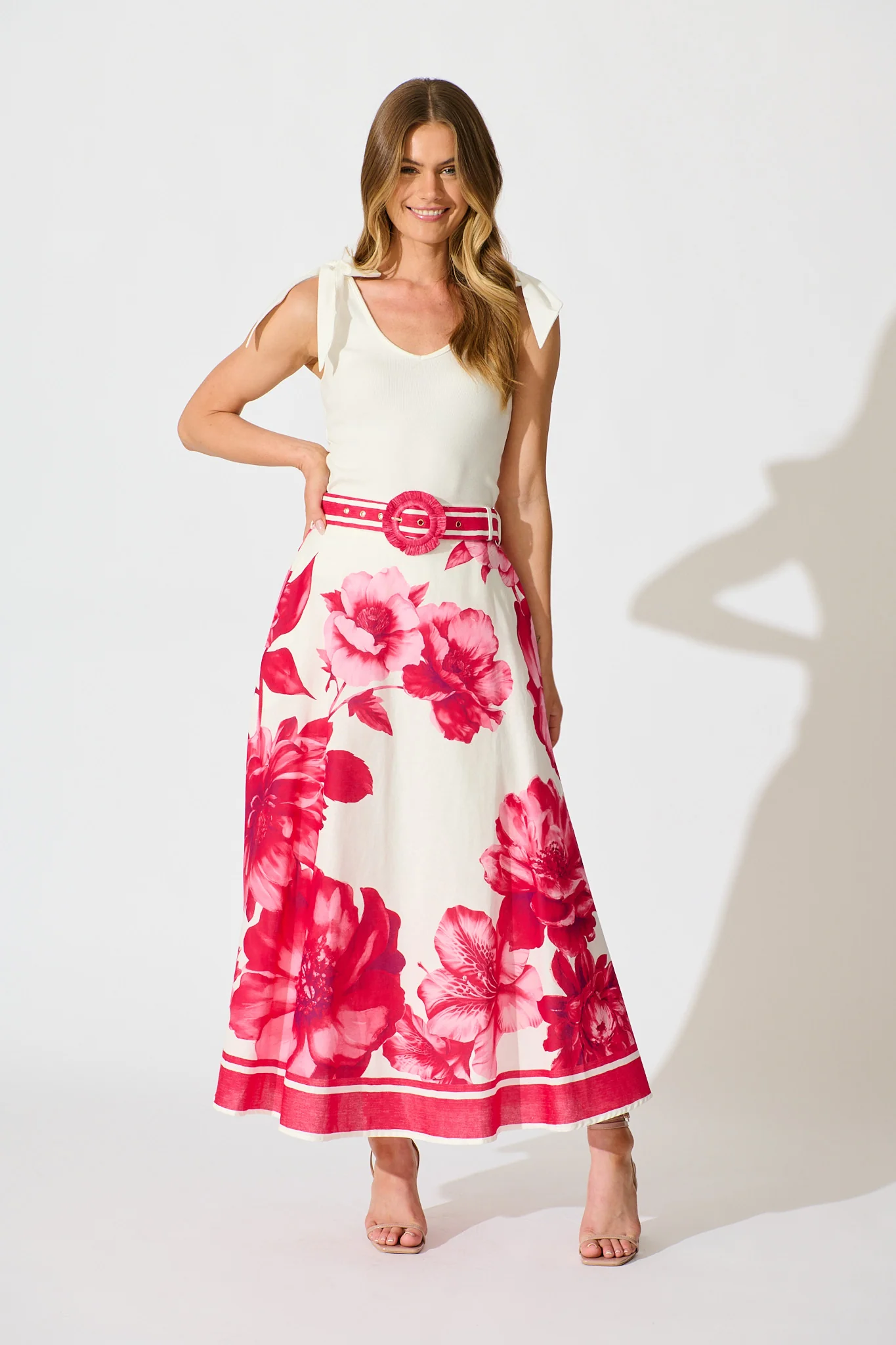 Jannie Maxi Skirt in Pink Floral Border Print Cotton - Image 4
