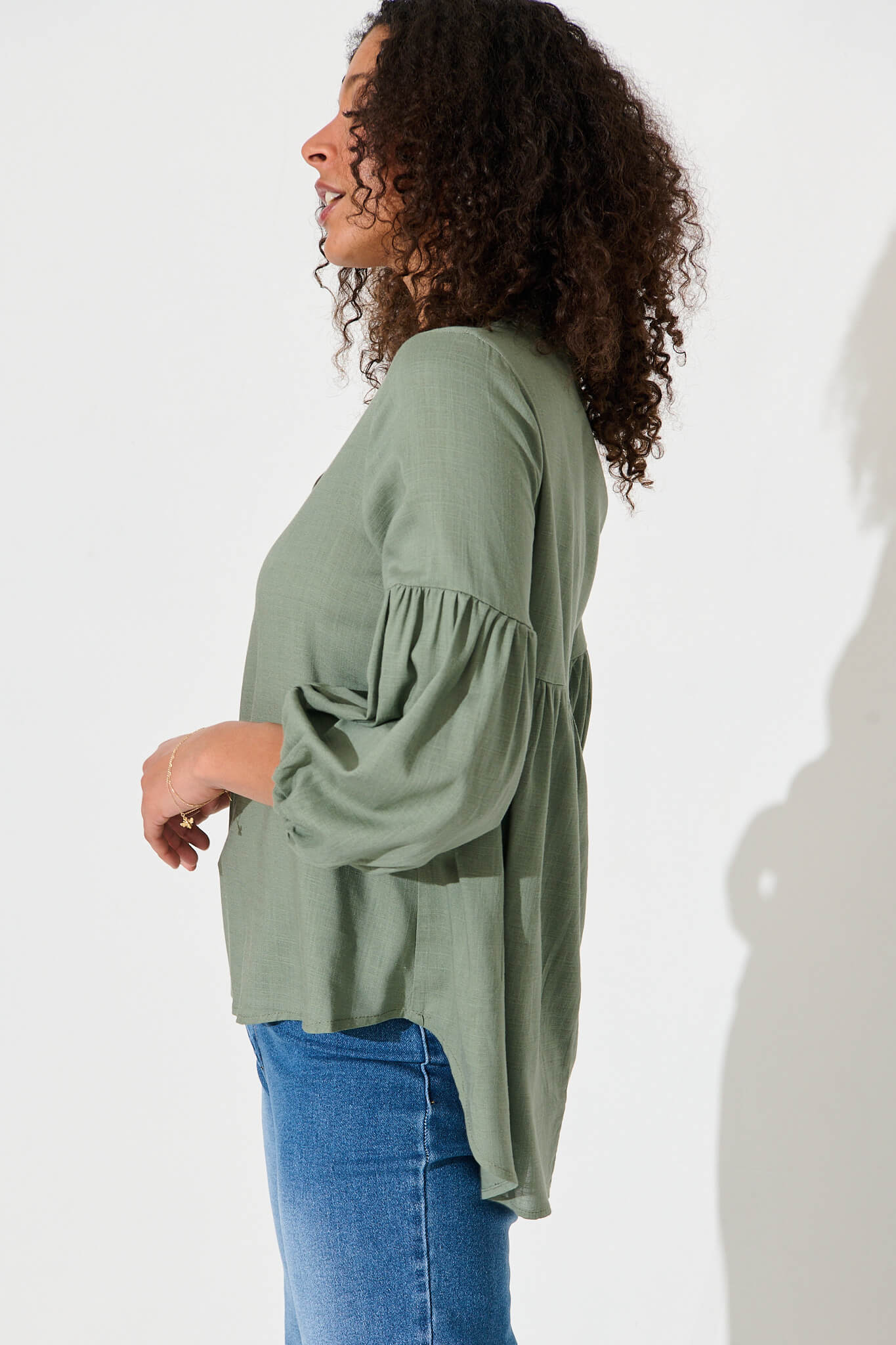 Jasper Top In Light Khaki Linen Blend - Image 2
