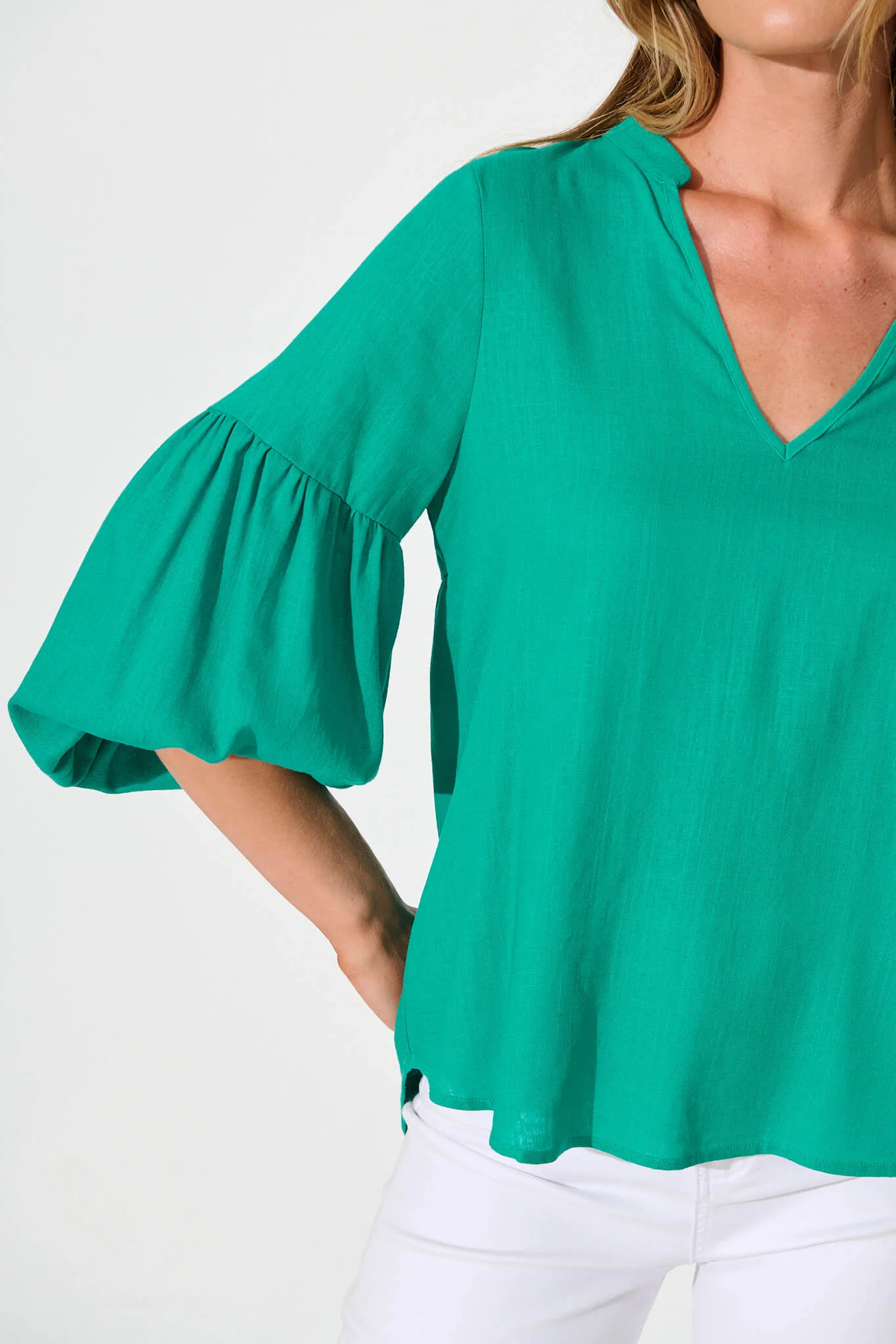 Jasper Top In Teal Linen Blend - Image 5