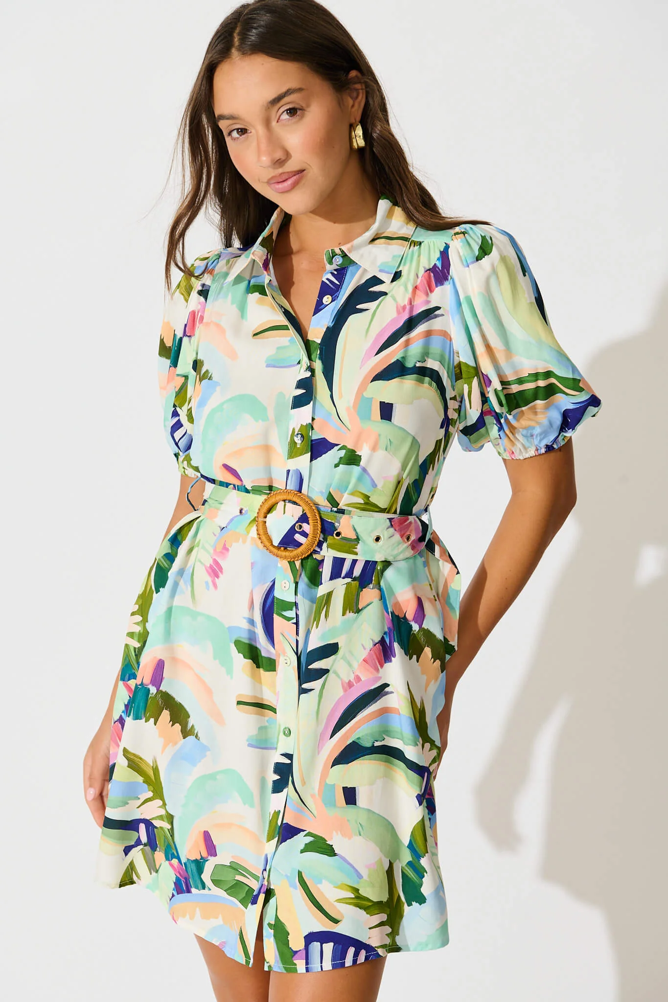 Jaylin Shirt Dress Multi Green Print - Image 6