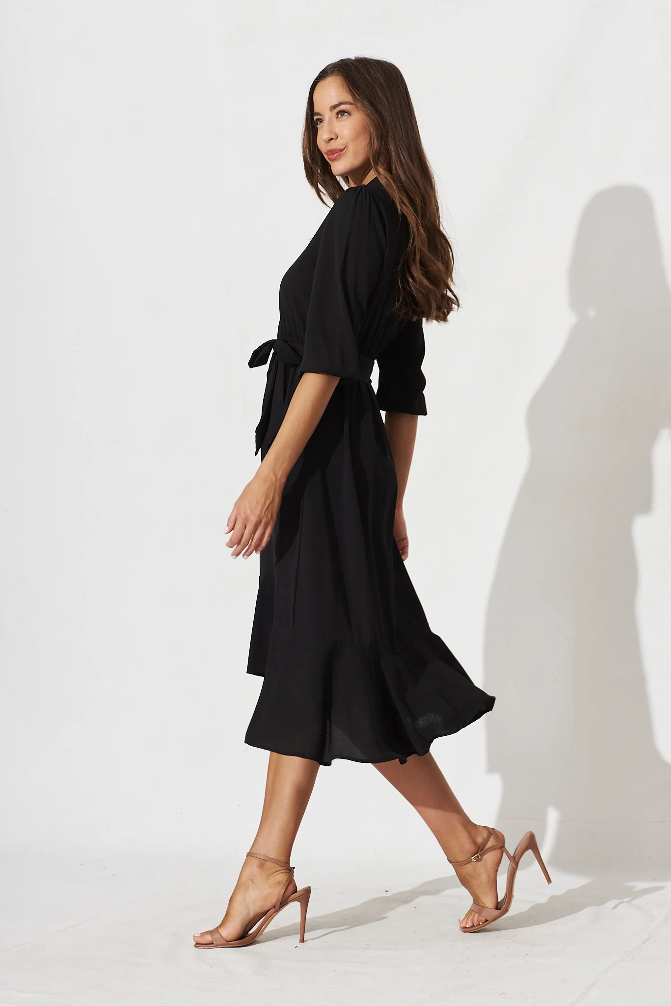Jemimah Midi Dress In Black Crepe - Image 3