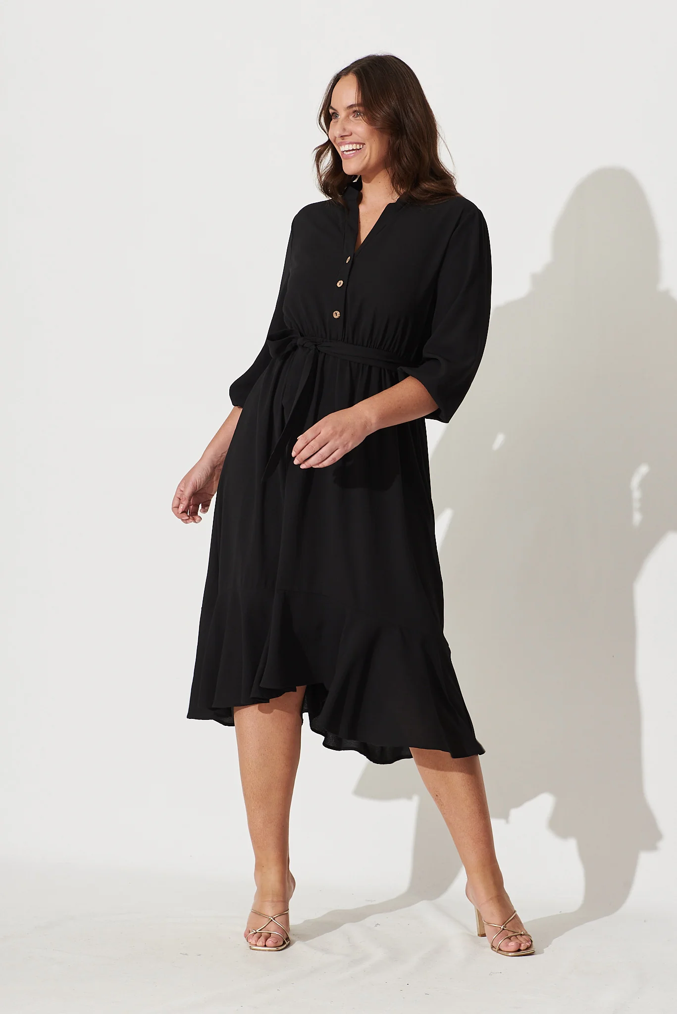 Jemimah Midi Dress In Black Crepe - Image 7