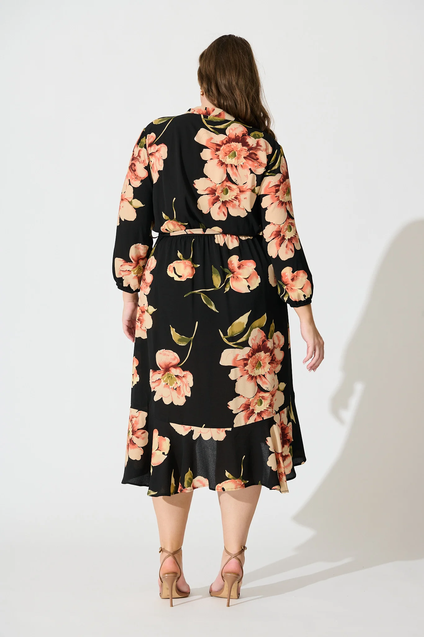 Jemimah Midi Dress In Black with Blush Floral - Image 8