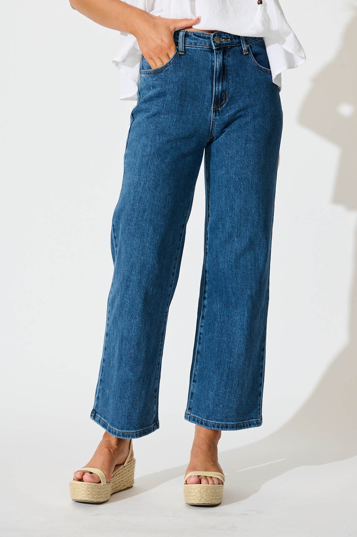 Jency Mid Rise Wide Leg Jean in Dark Blue Denim - Image 2