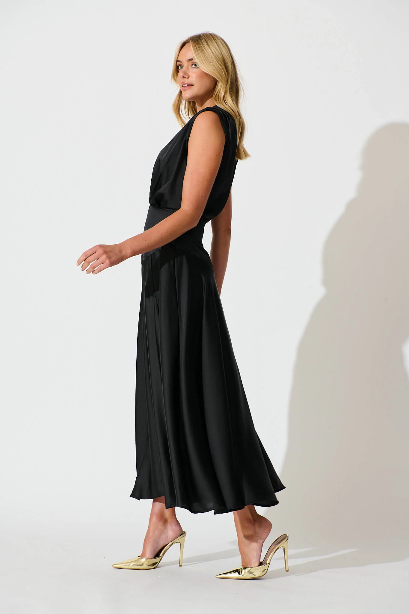 Jenibelle Maxi Dress in Black Satin - Image 5