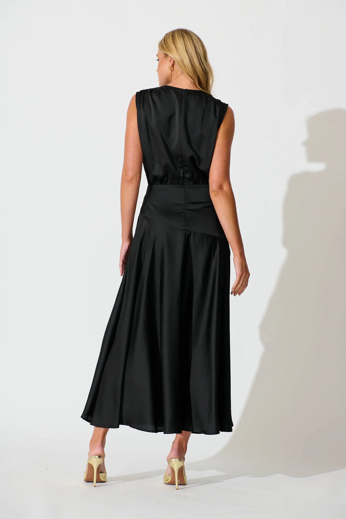 Jenibelle Maxi Dress in Black Satin - Image 7