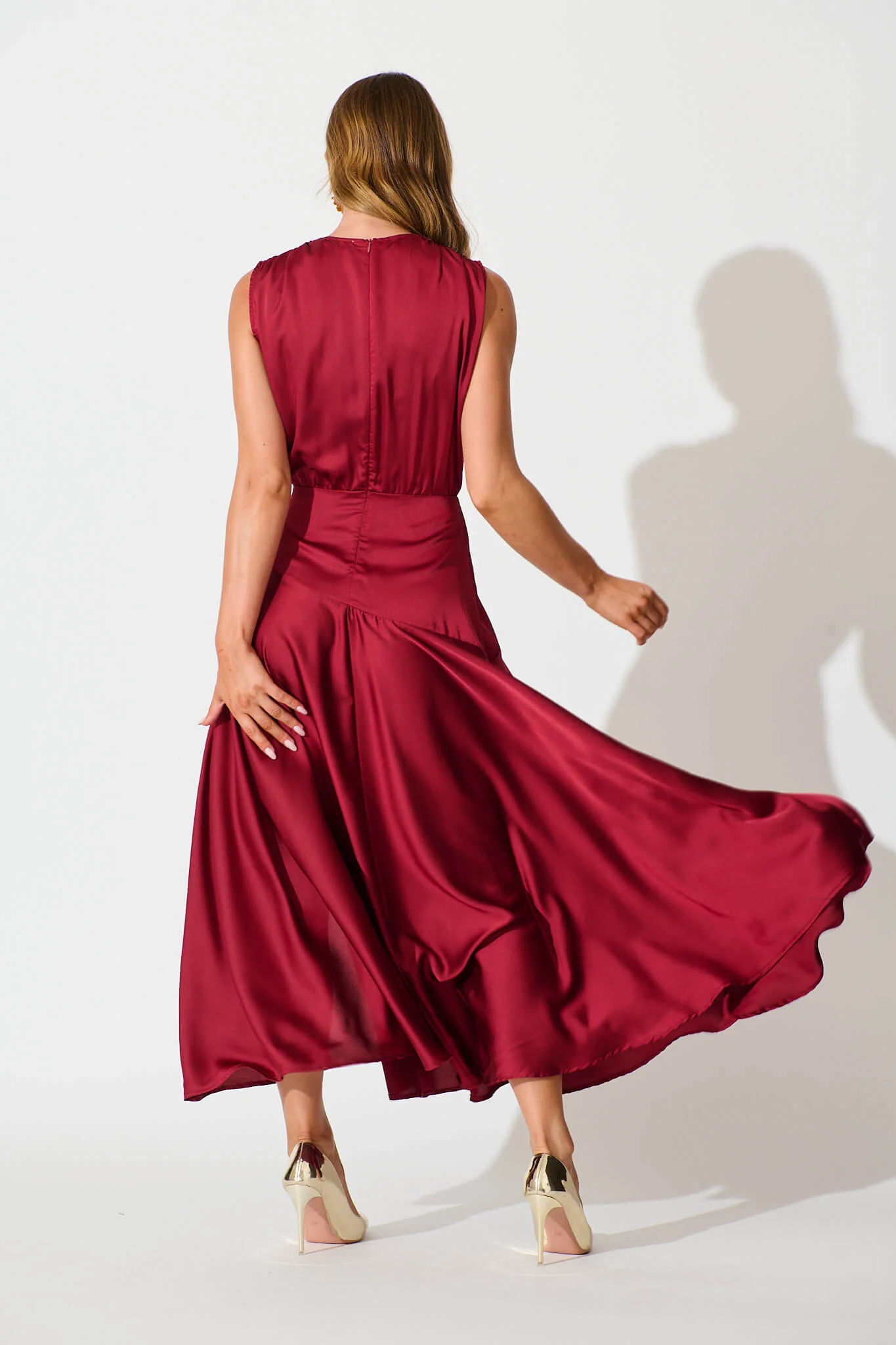 Jenibelle Maxi Dress in Wine Satin - Image 6