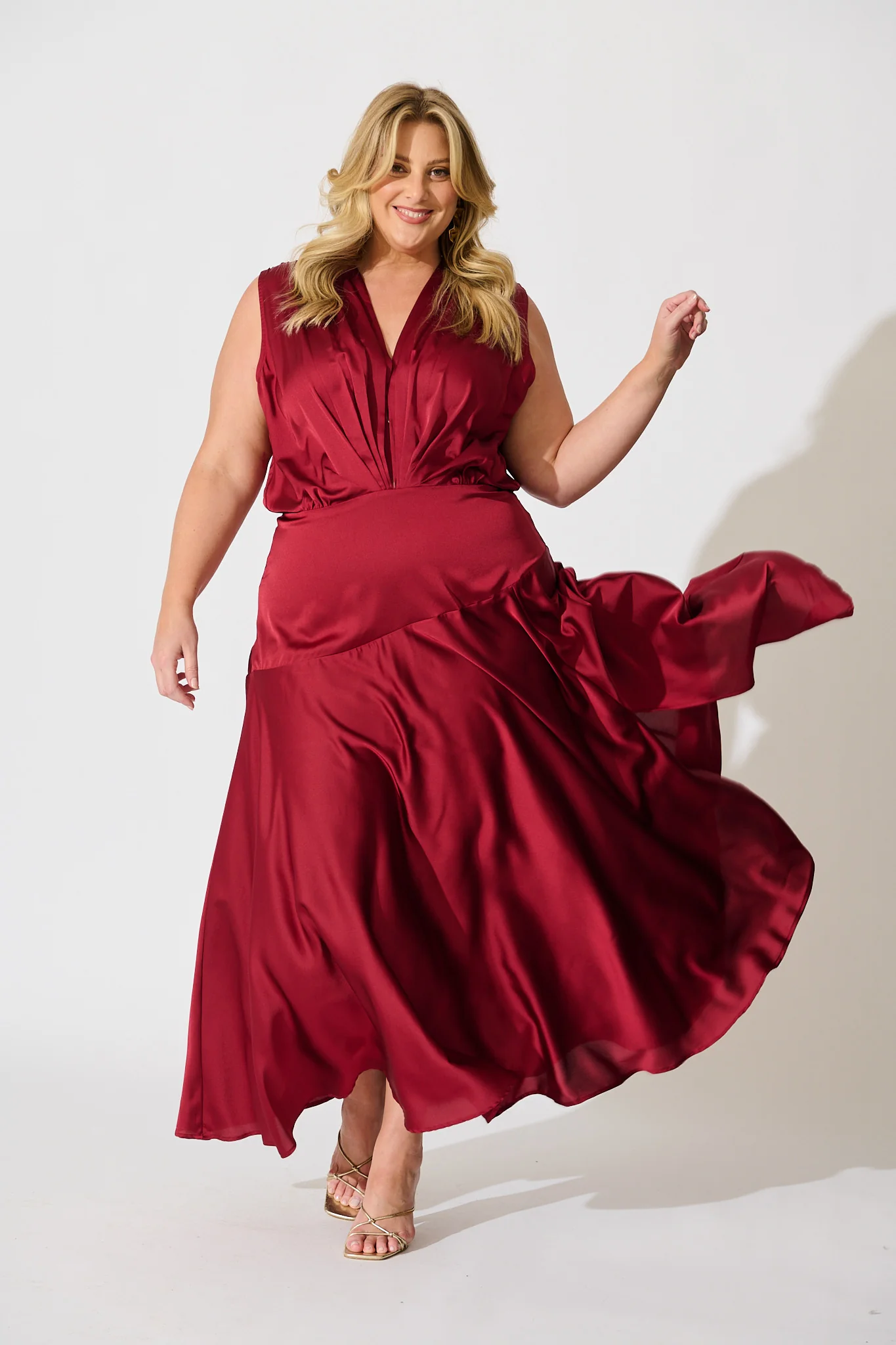 Jenibelle Maxi Dress in Wine Satin - Image 7