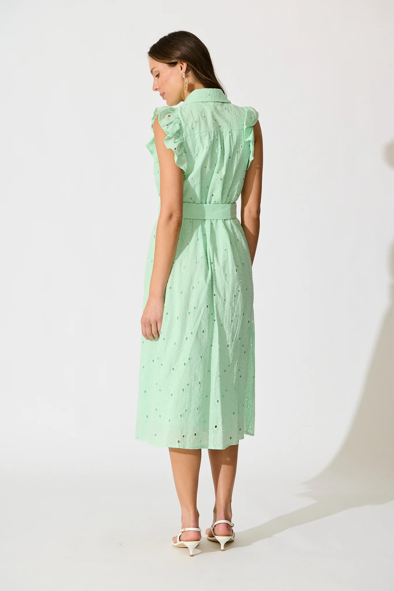 Jepson Midi Shirt Dress in Mint Broderie Cotton - Image 4