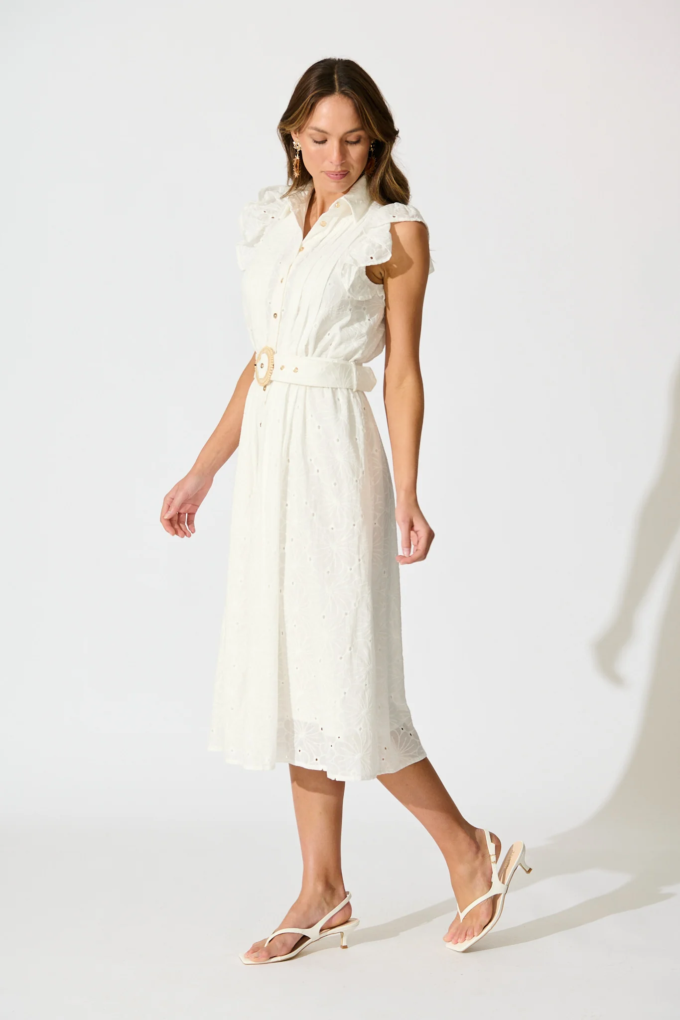 Jepson Midi Shirt Dress in White Broderie Cotton - Image 3