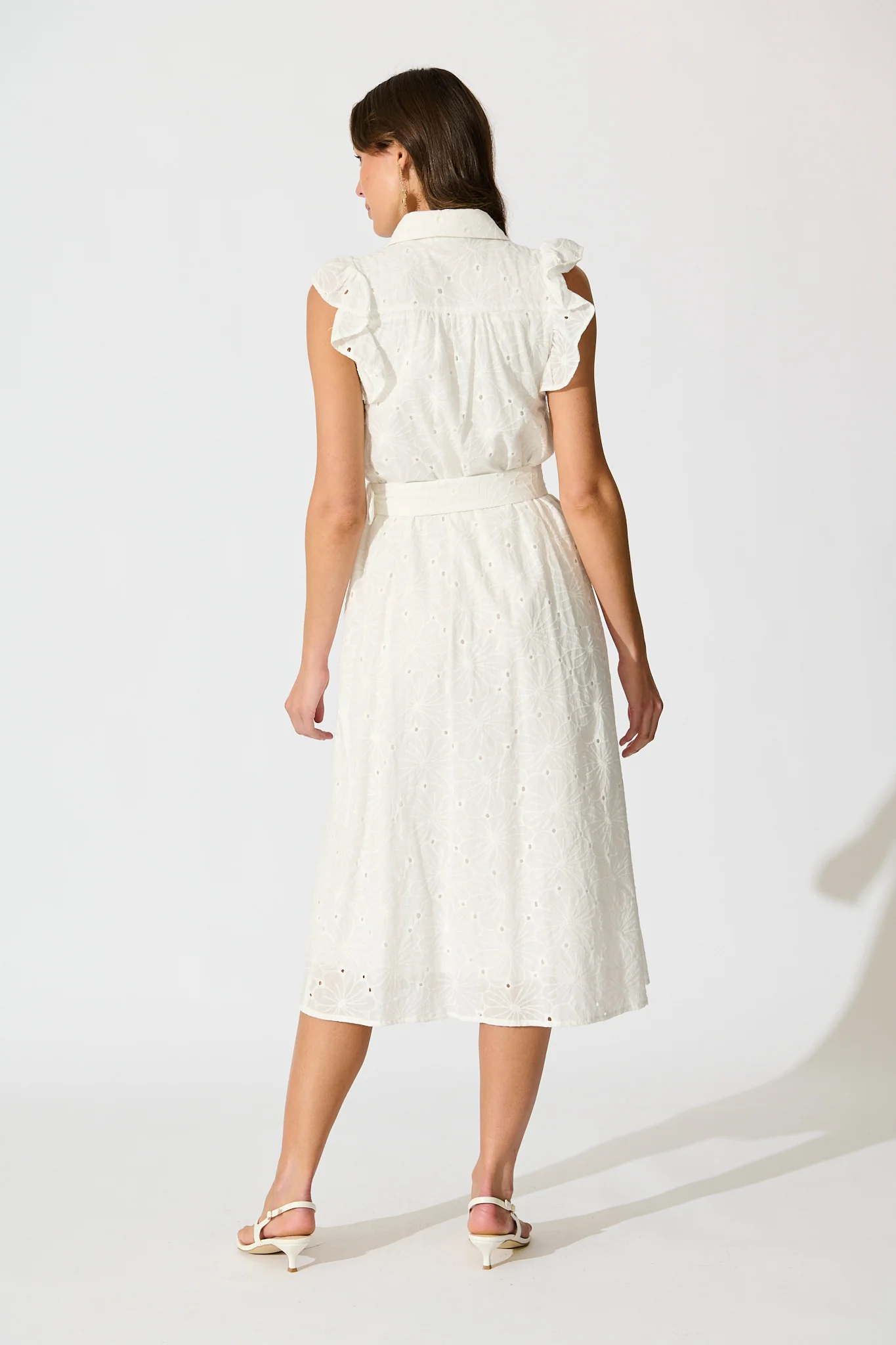 Jepson Midi Shirt Dress in White Broderie Cotton - Image 4
