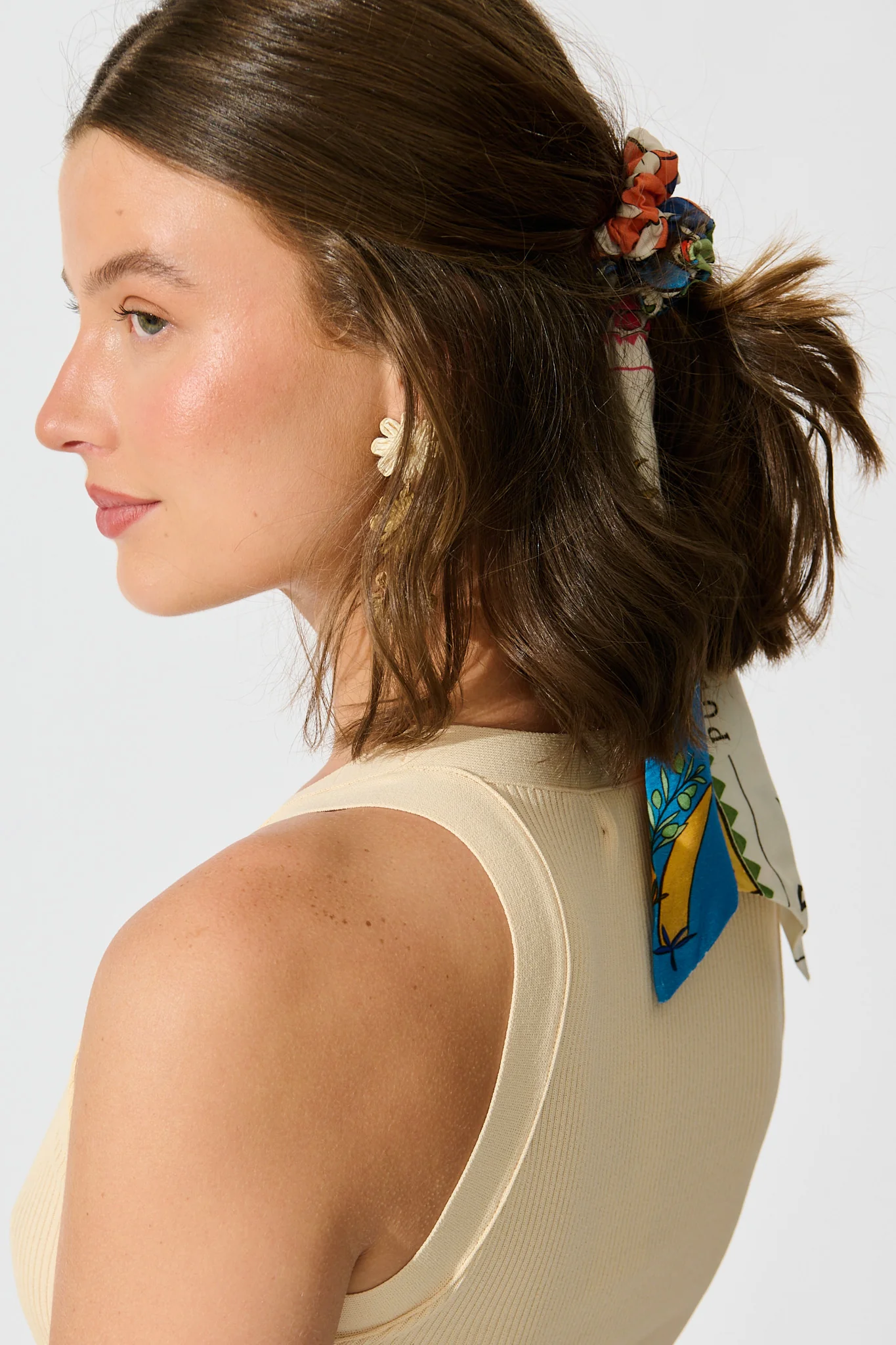 Jody Scrunchie with Tails in Multi Tile Print - Image 2