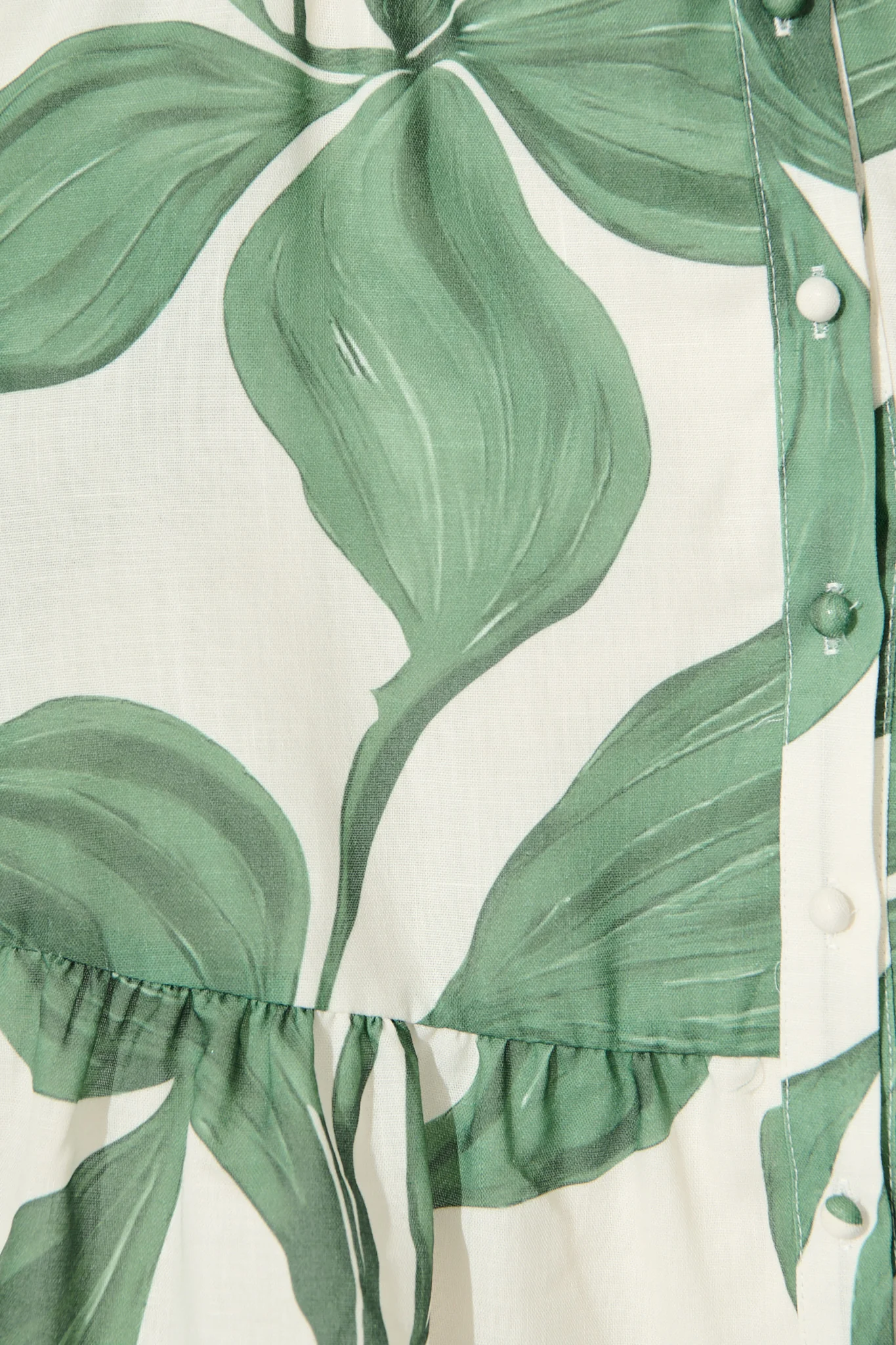 Jonna Shirt Dress in Cream with Green Leaf Linen Blend - Image 6