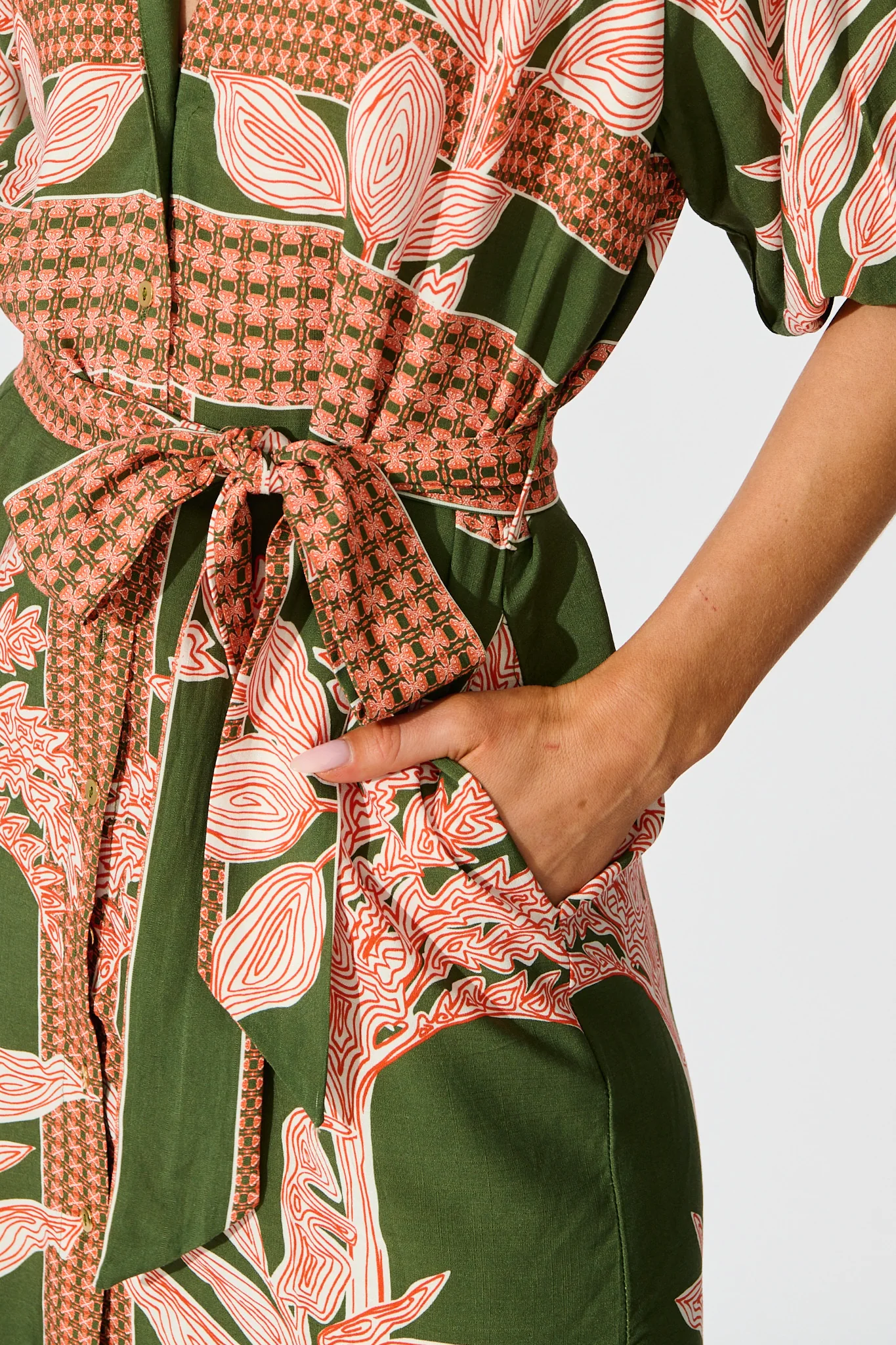 Jordana Shirt Dress in Khaki Placement Print - Image 5
