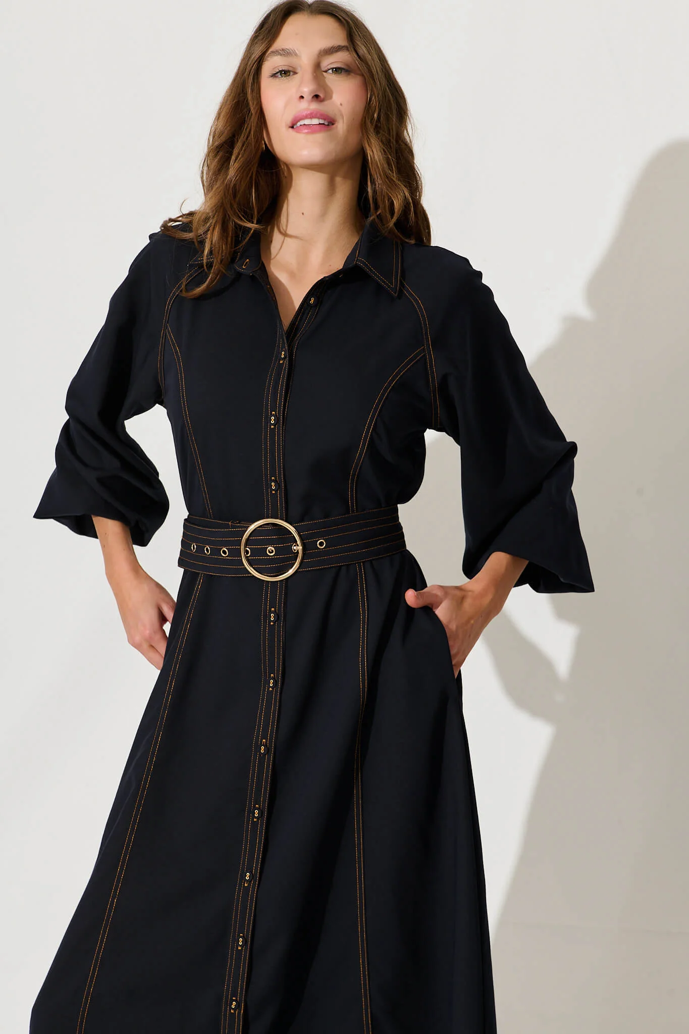 Josephina Midi Shirt Dress In Navy - Image 2