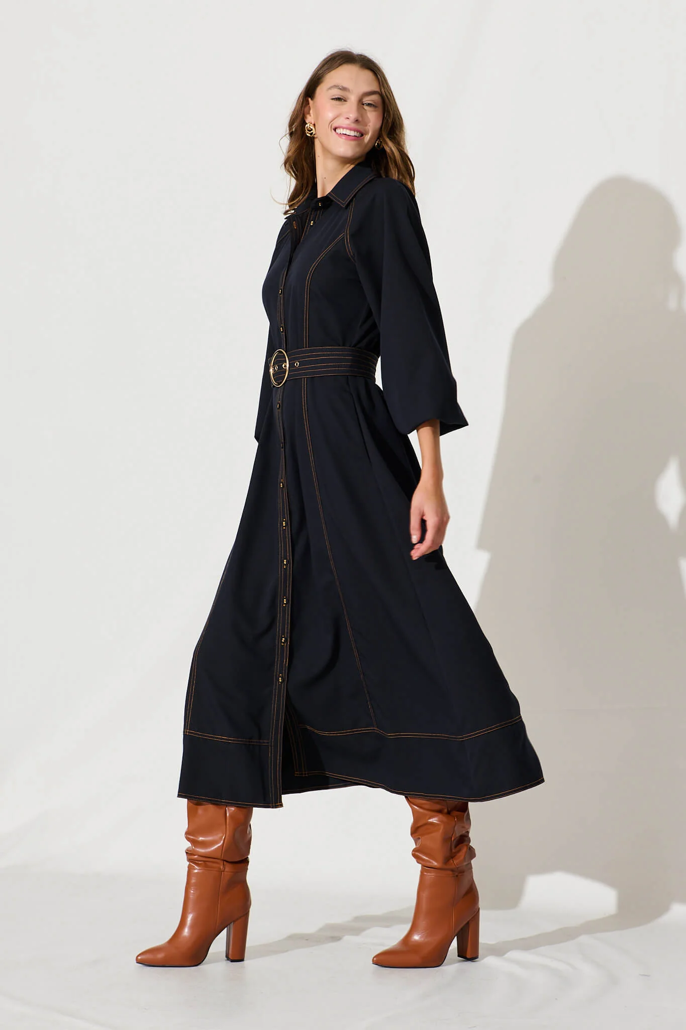 Josephina Midi Shirt Dress In Navy - Image 3