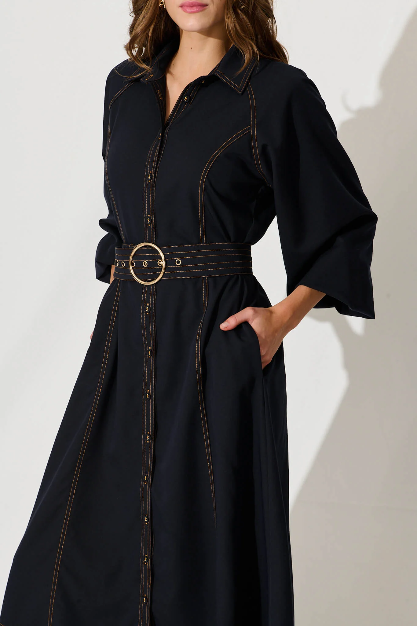 Josephina Midi Shirt Dress In Navy - Image 5