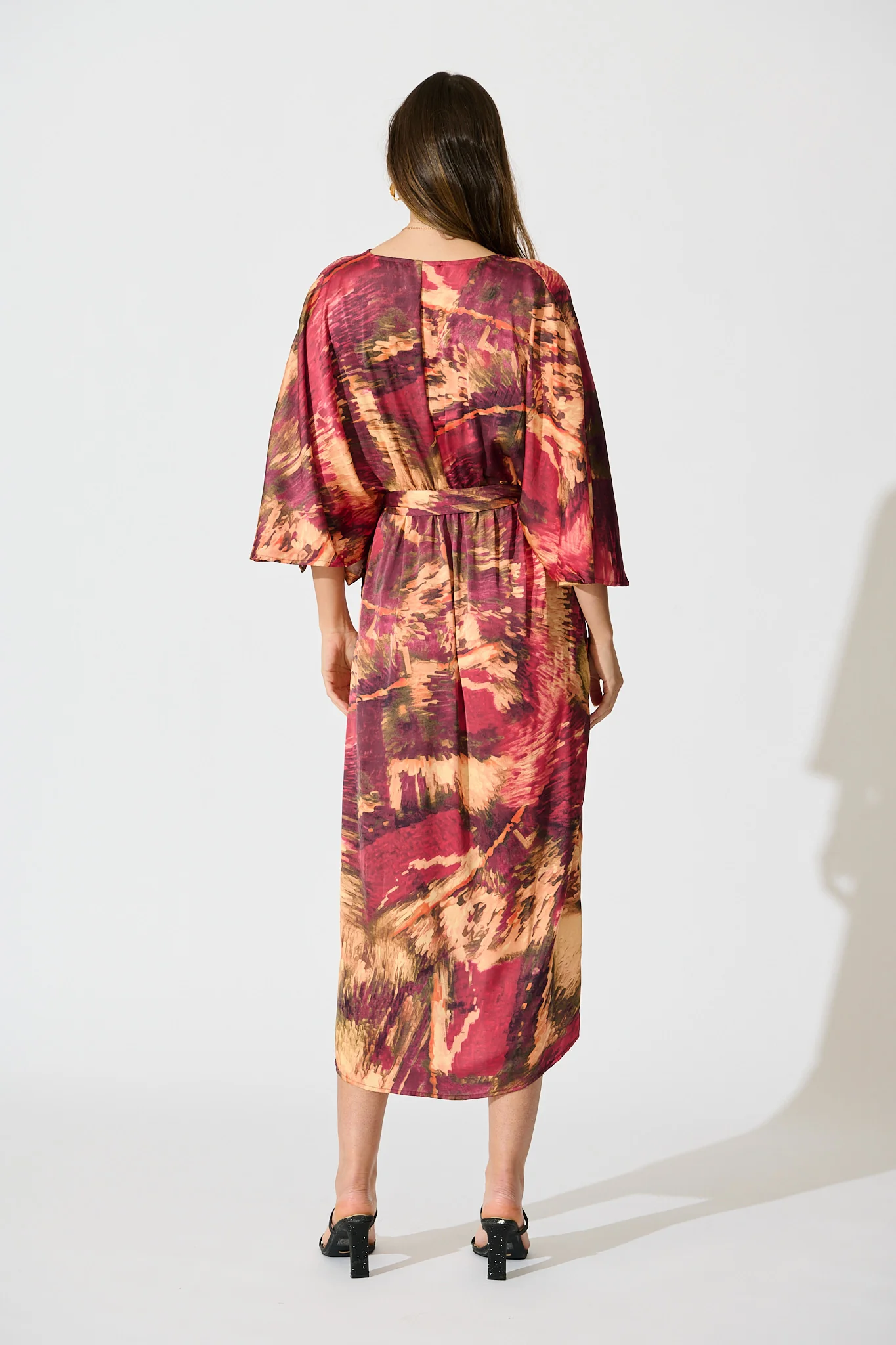 Joyful Midi Dress in Multi Watercolour Satin - Image 5