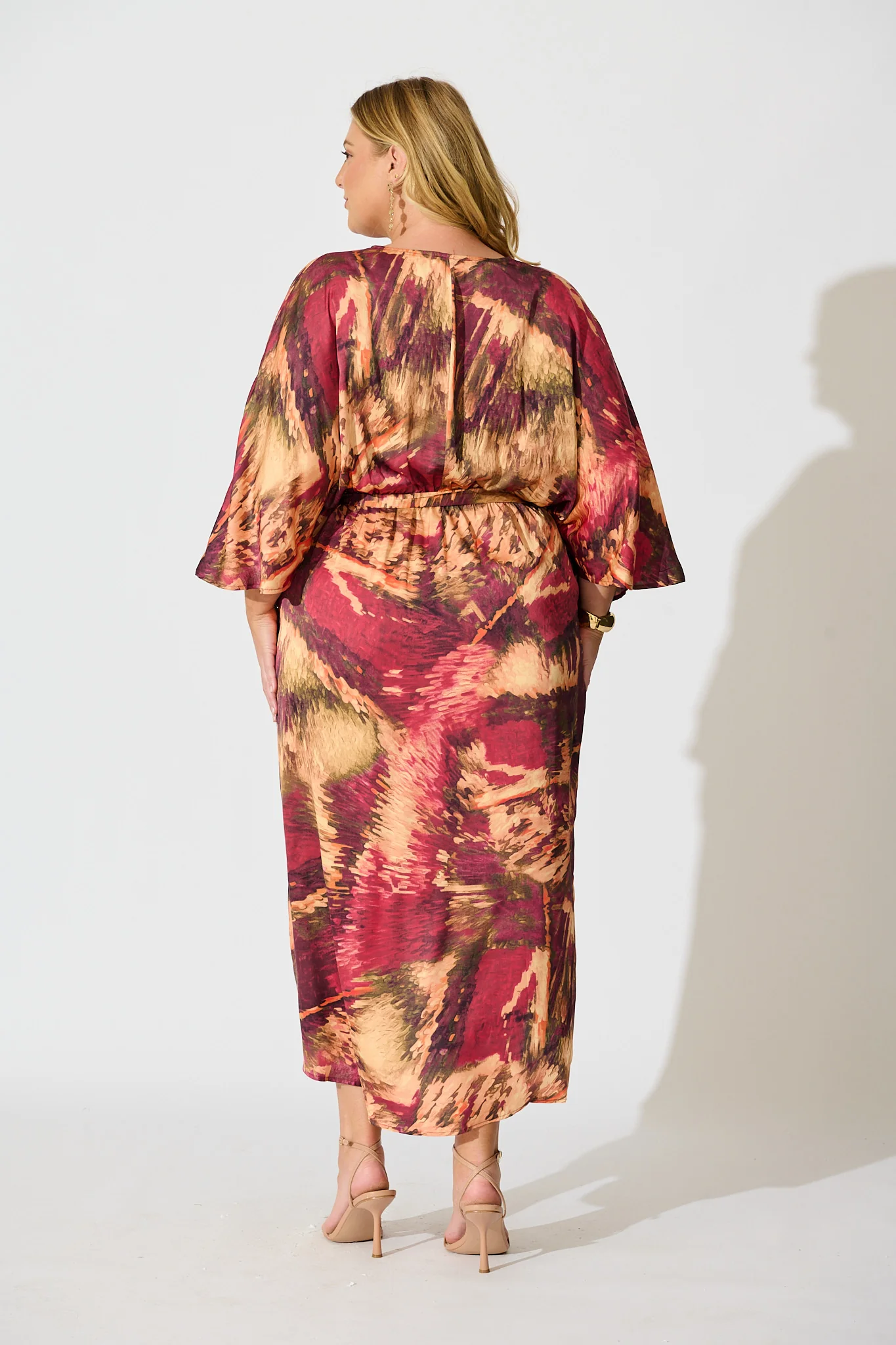 Joyful Midi Dress in Multi Watercolour Satin - Image 8