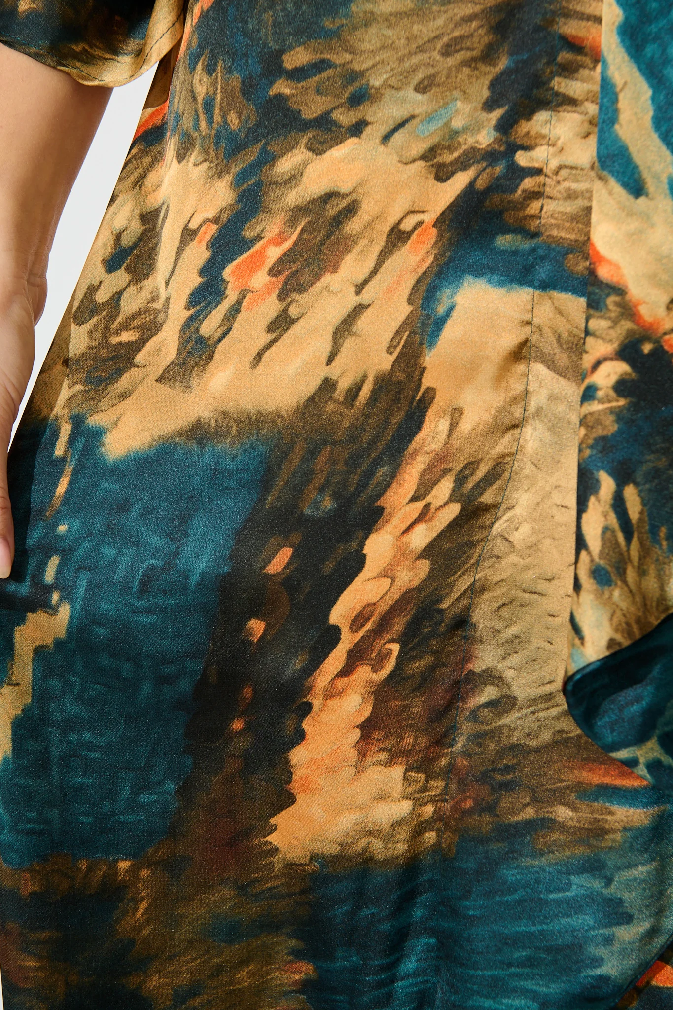 Joyful Midi Dress in Teal Multi Watercolour Satin - Image 6