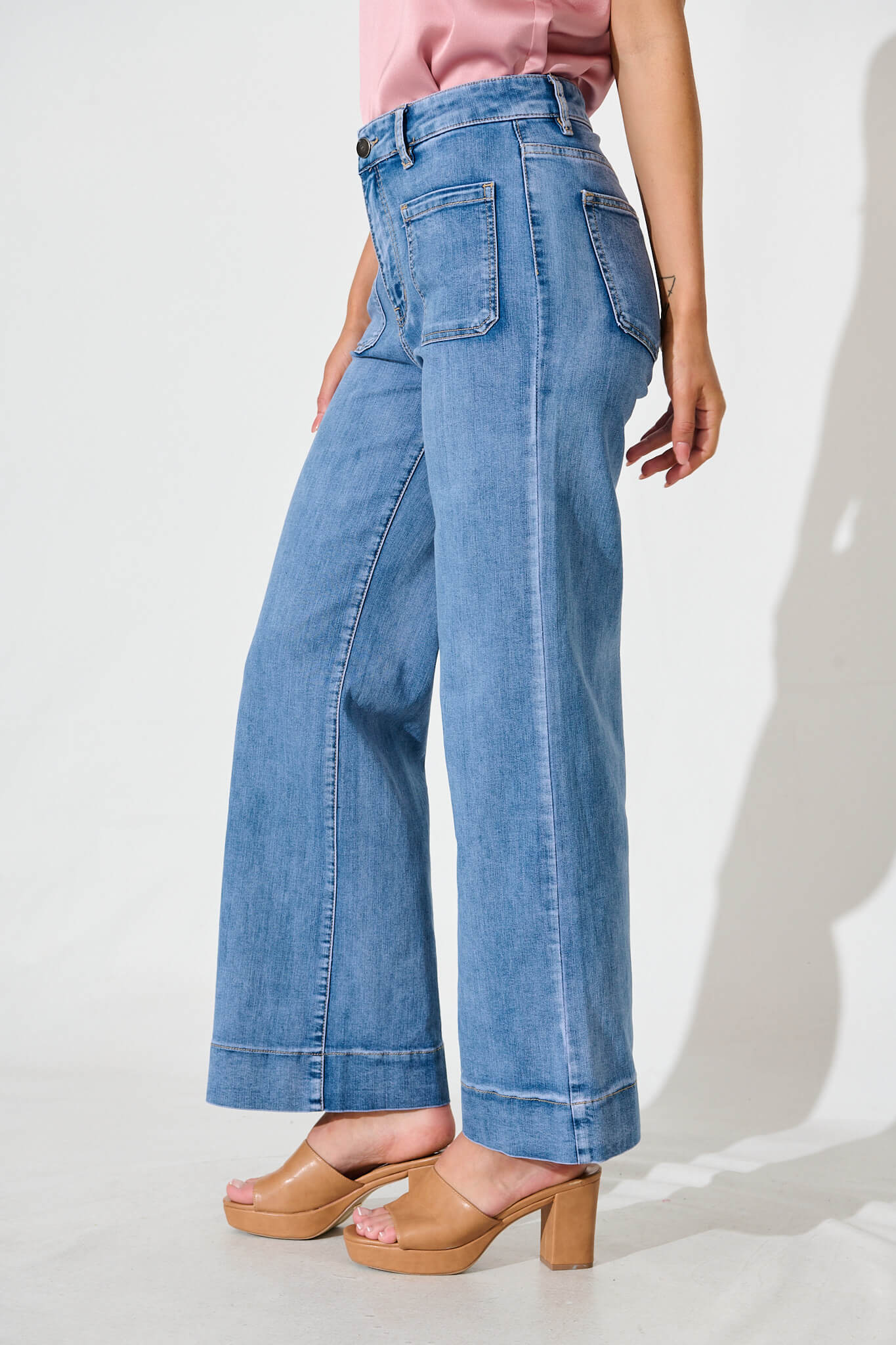 Juan High Rise Wide Leg Jean In Mid Blue Denim - Image 3