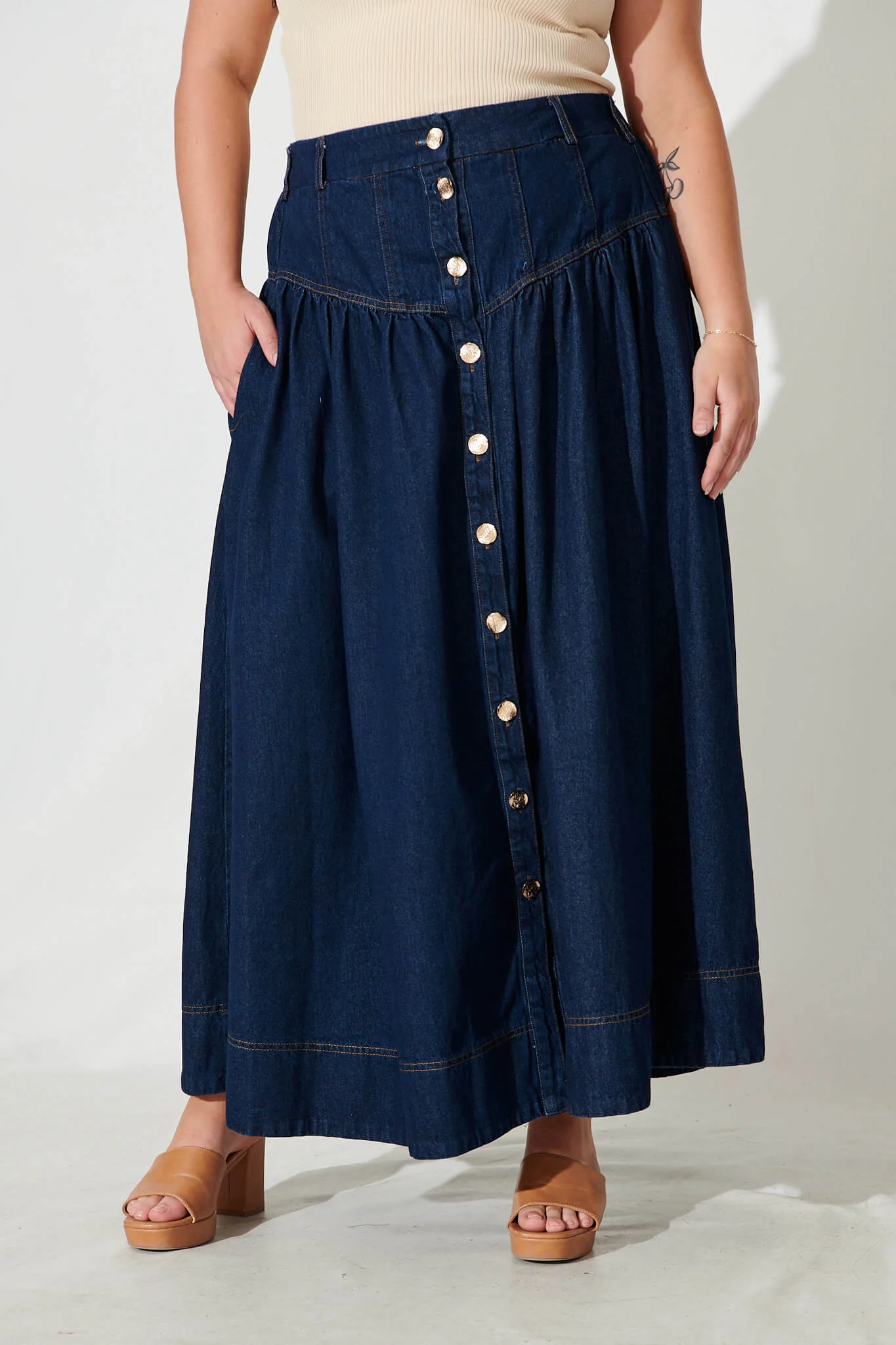 Judith Maxi Denim Skirt In Dark Blue - Image 6