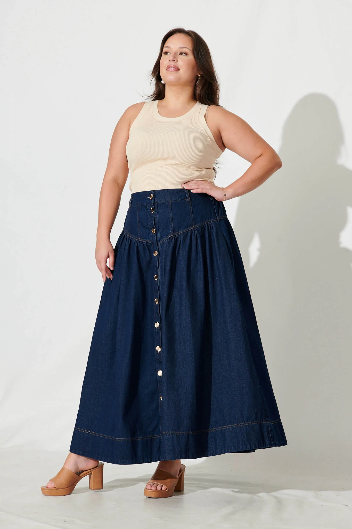 Judith Maxi Denim Skirt In Dark Blue - Image 7