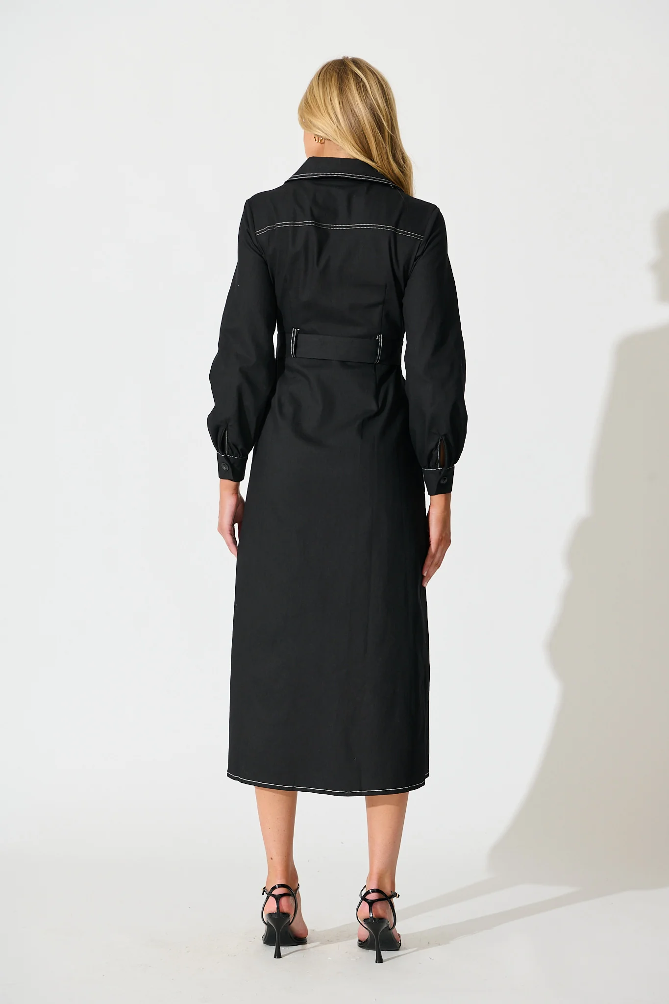 Jules Coat in Black with Contrast Stitch Cotton Blend - Image 4
