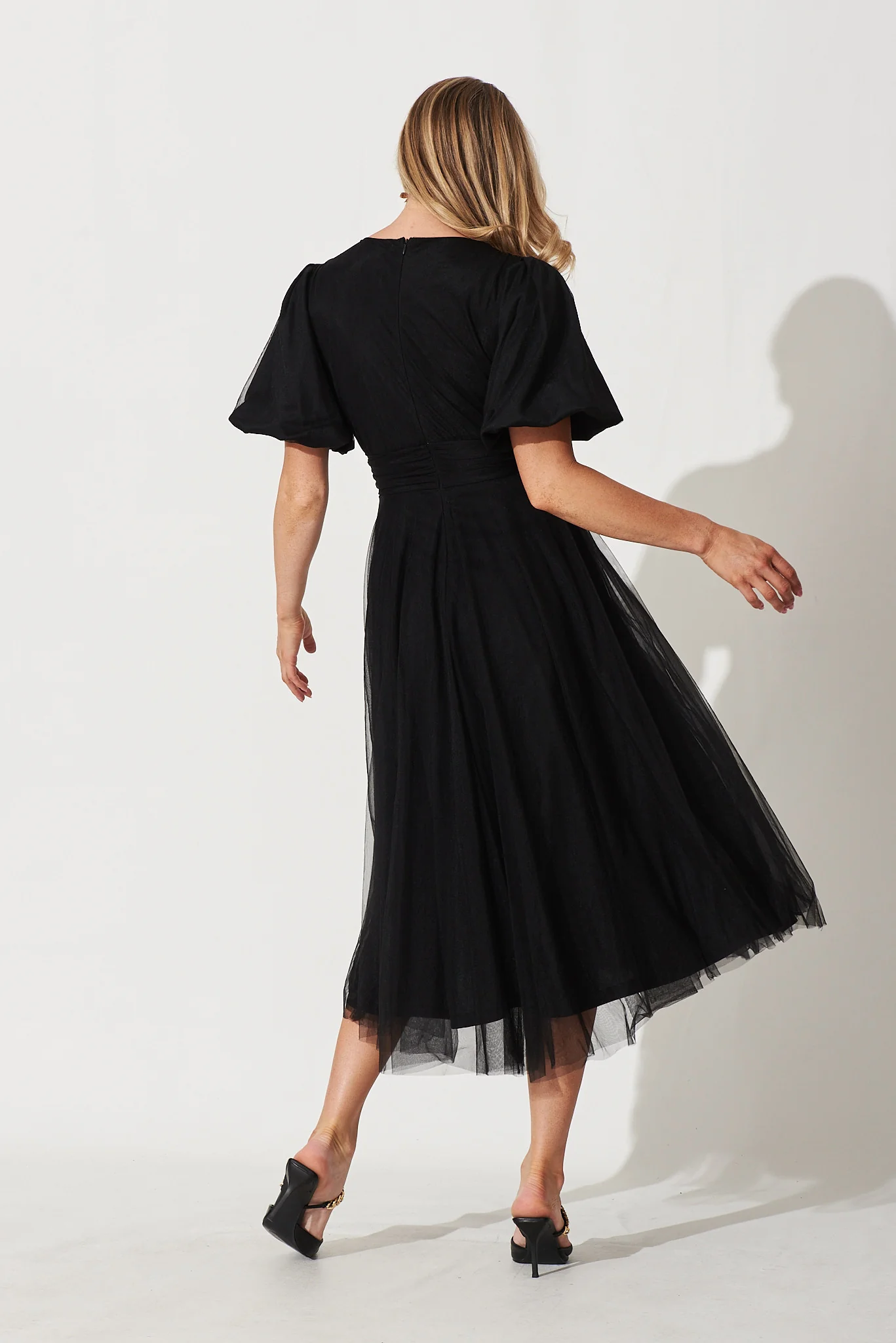 Juliet Midi Dress In Black Tulle - Image 4