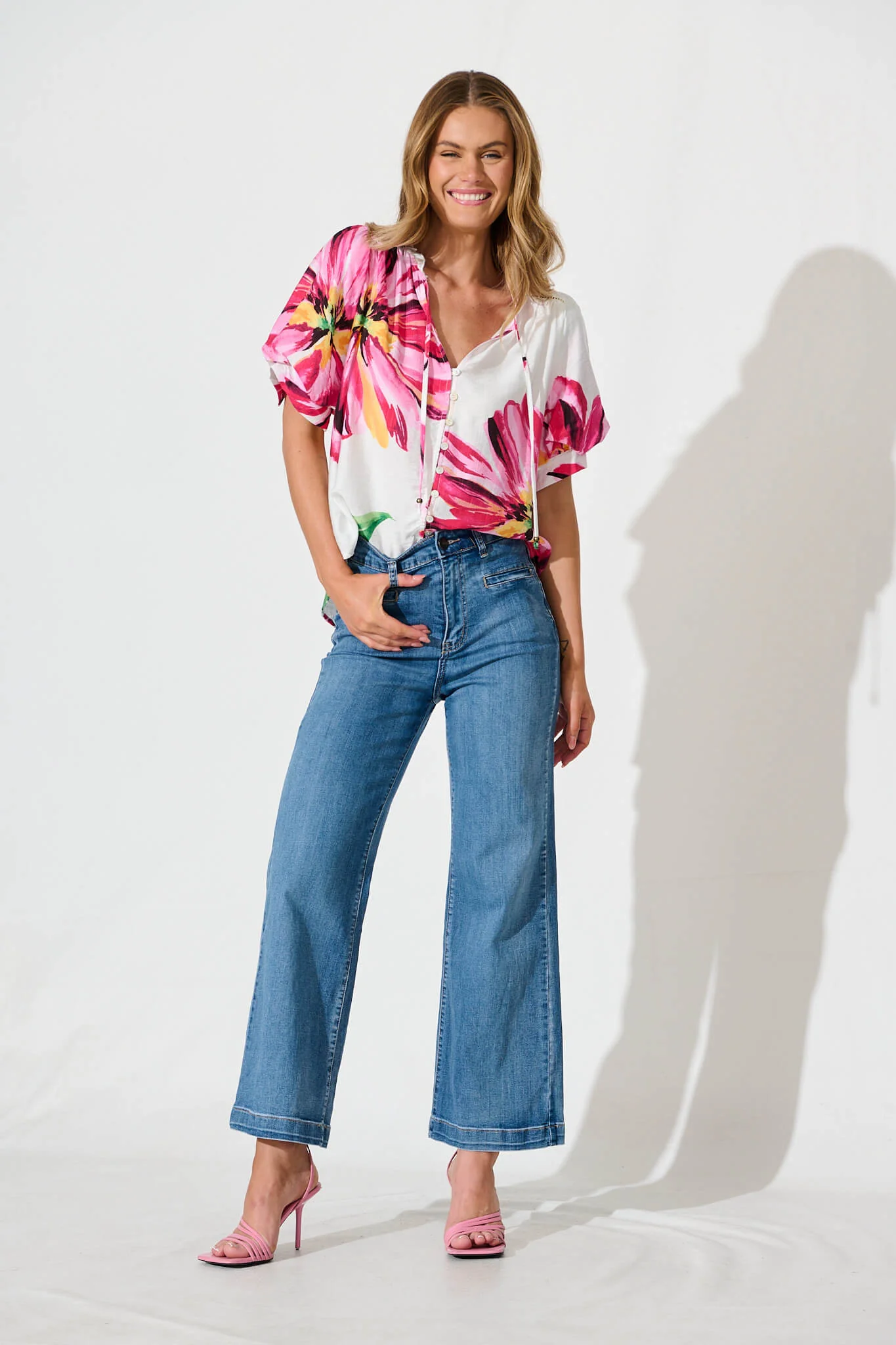 Jupiter Shirt In White With Pink Floral - Image 7