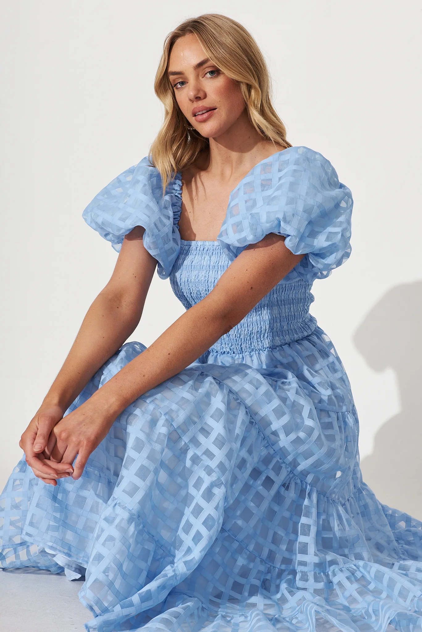 Kaitlyn Midi Dress In Sky Blue Organza - Image 6