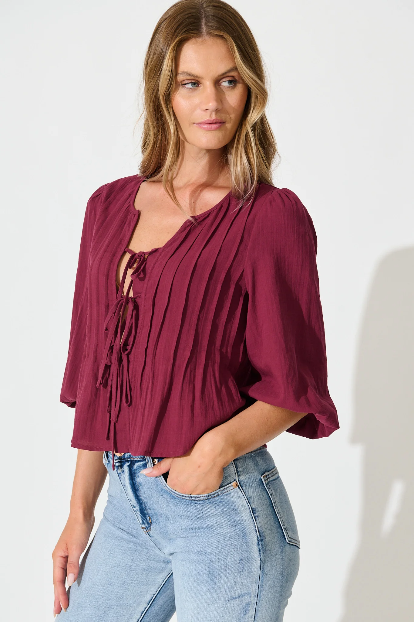 Kalina Top in Wine Cotton - Image 2