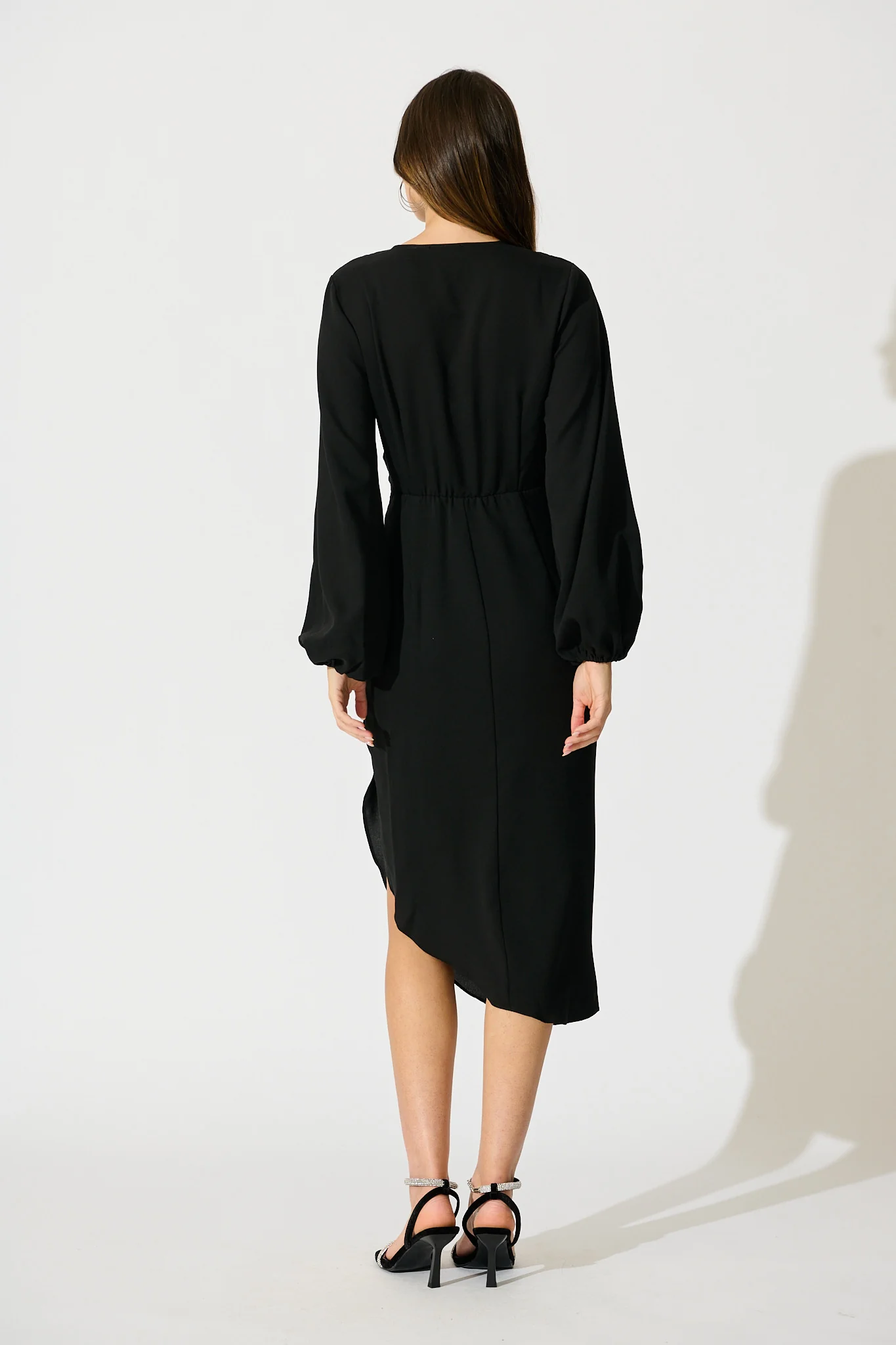 Kalisha Midi Dress in Black Satin - Image 4