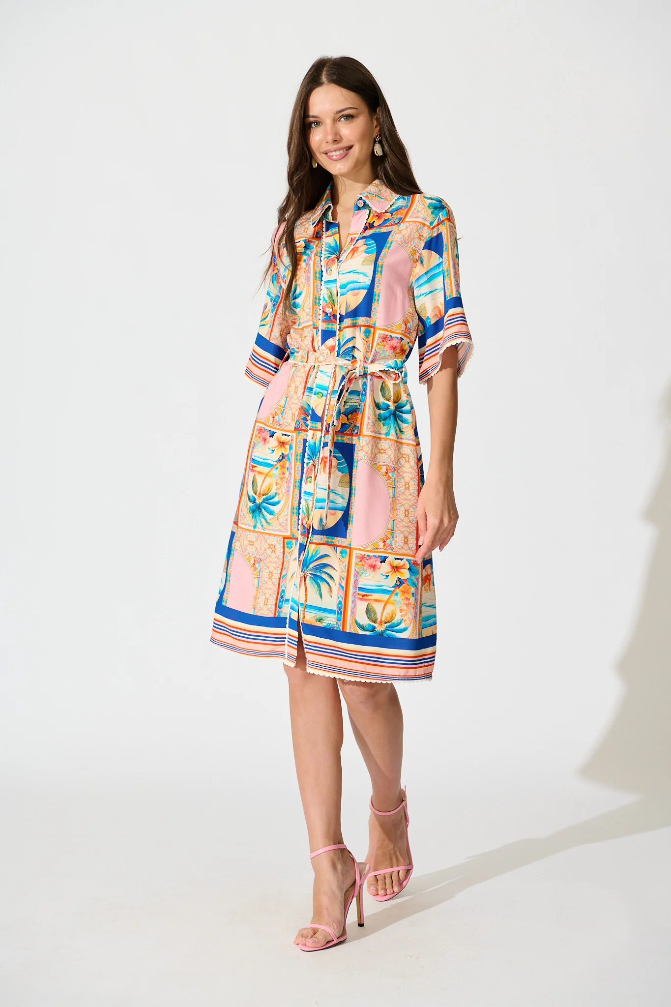 Kalya Shirt Dress in Multi Palm Print