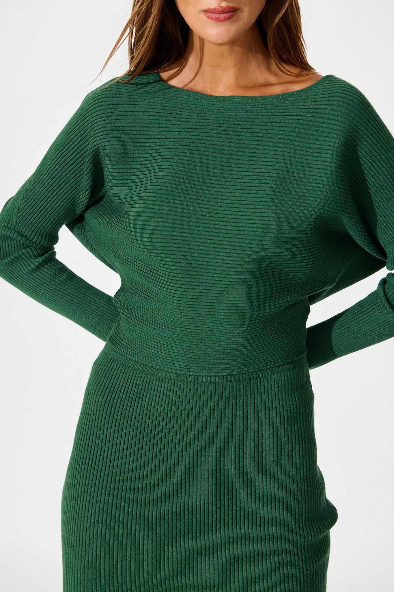 Kassia Off Shoulder Midi Knit Dress in Green - Image 5