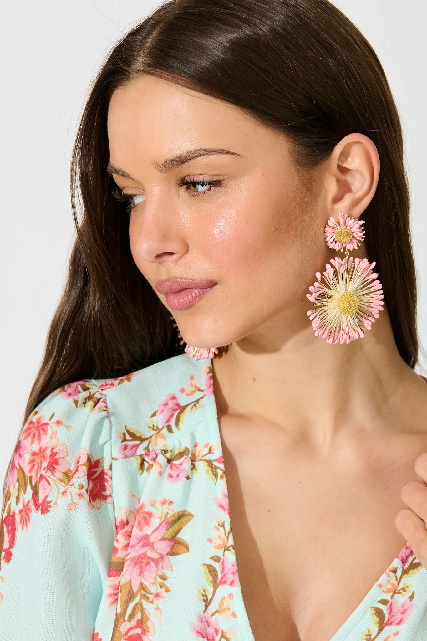 Katelyn Raffia Drop Earrings in Pink - Image 2