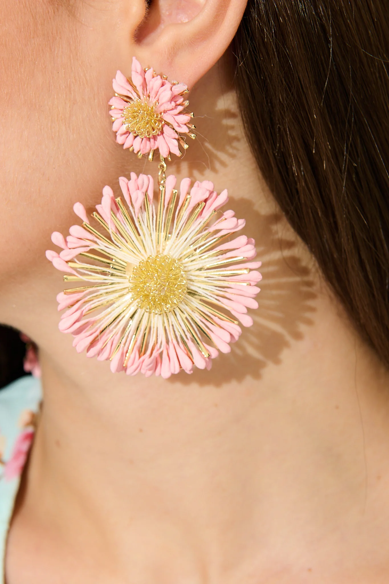 Katelyn Raffia Drop Earrings in Pink - Image 3