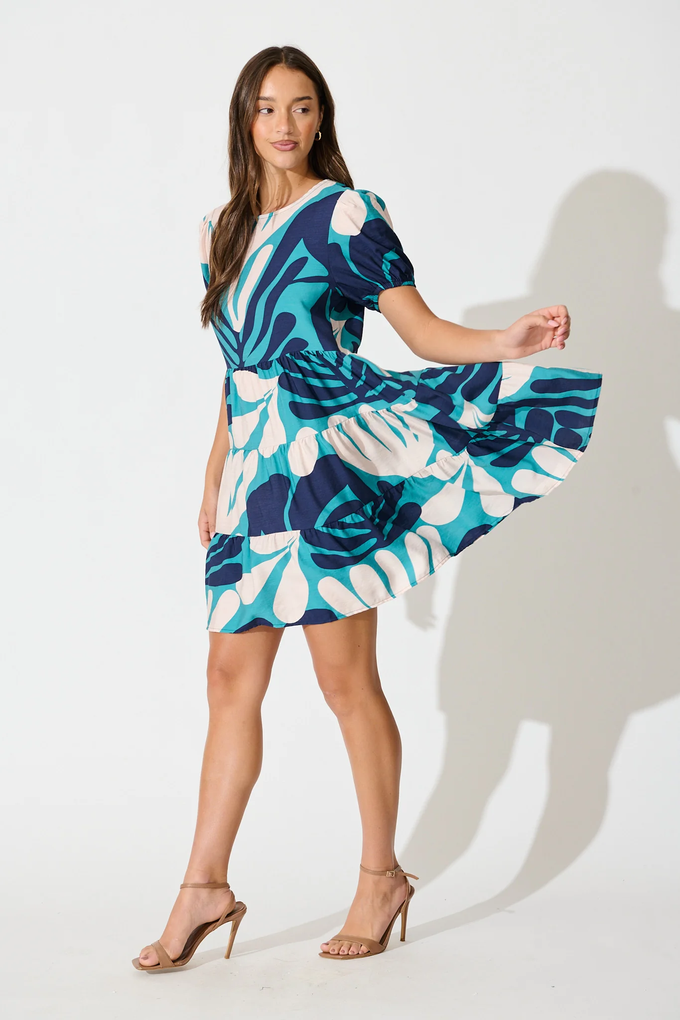 Kathleen Smock Dress in Multi Blue Print - Image 3