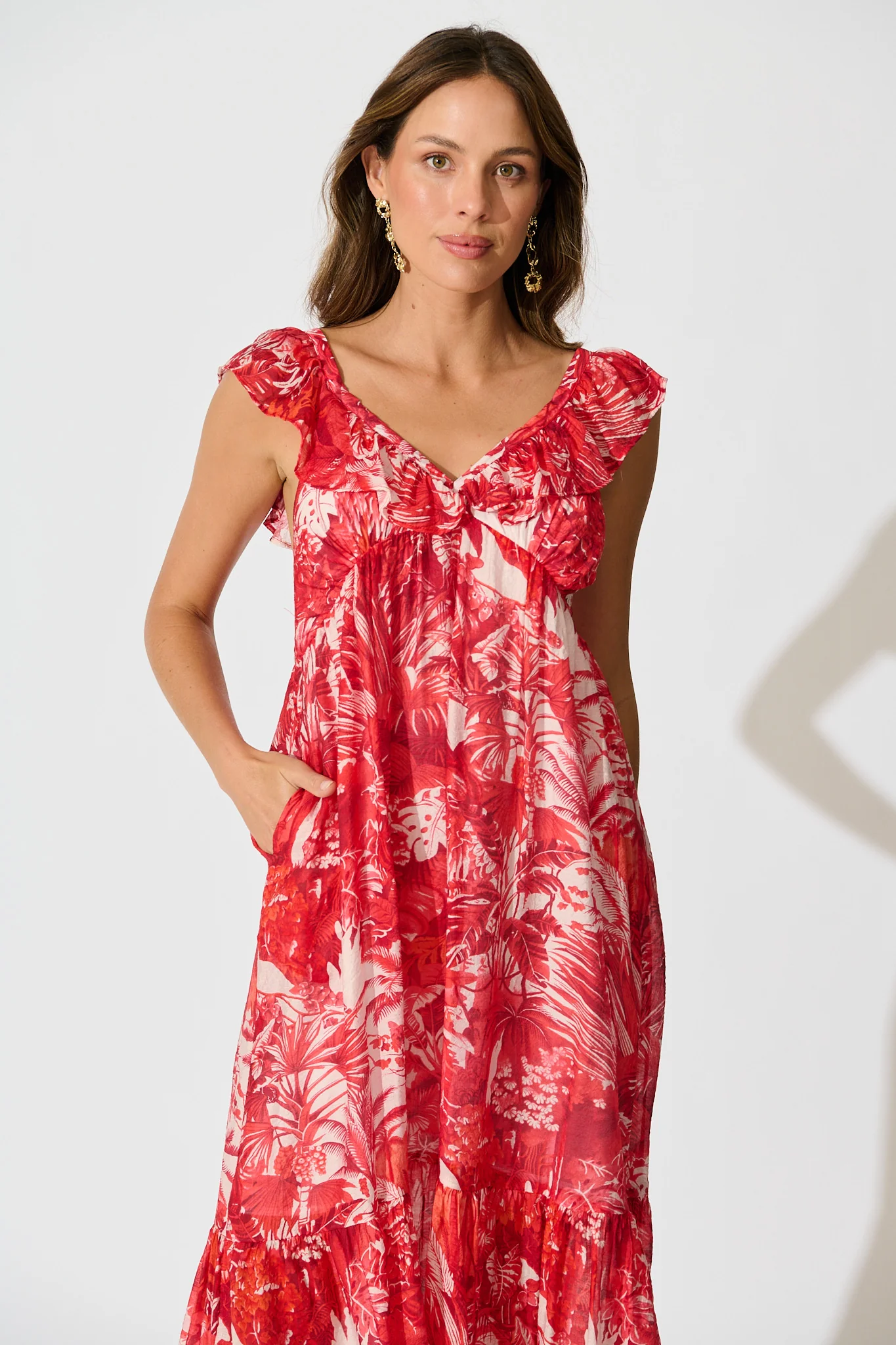 Katriel Maxi Dress in Red Paisley Cotton Blend - Image 2