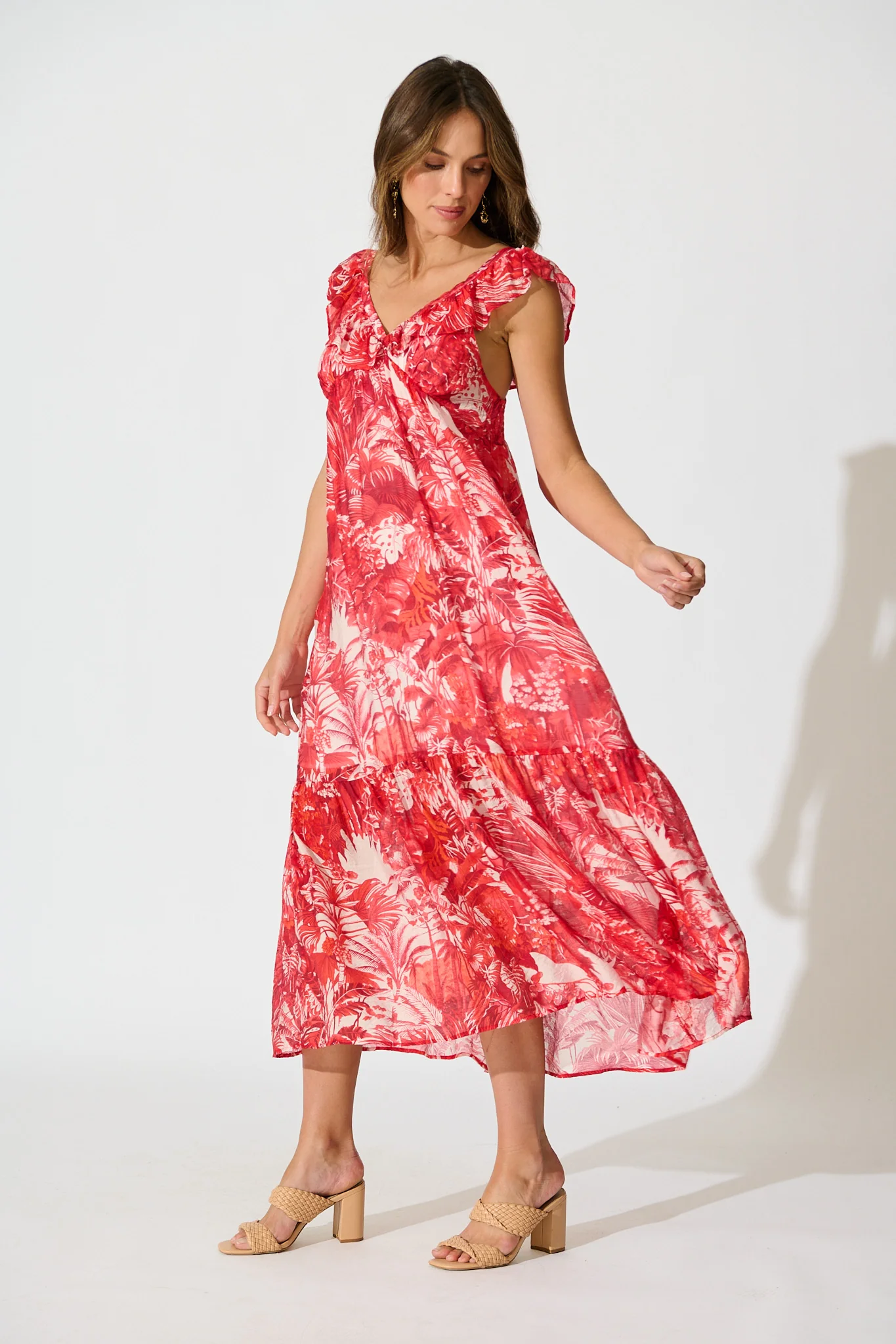 Katriel Maxi Dress in Red Paisley Cotton Blend - Image 3