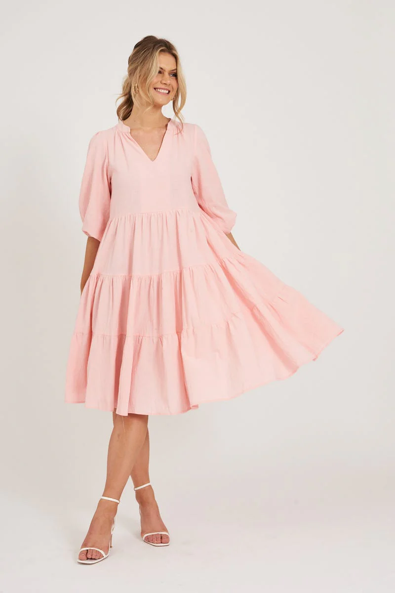 Kehlana Tiered Smock Dress In Blush - Image 3