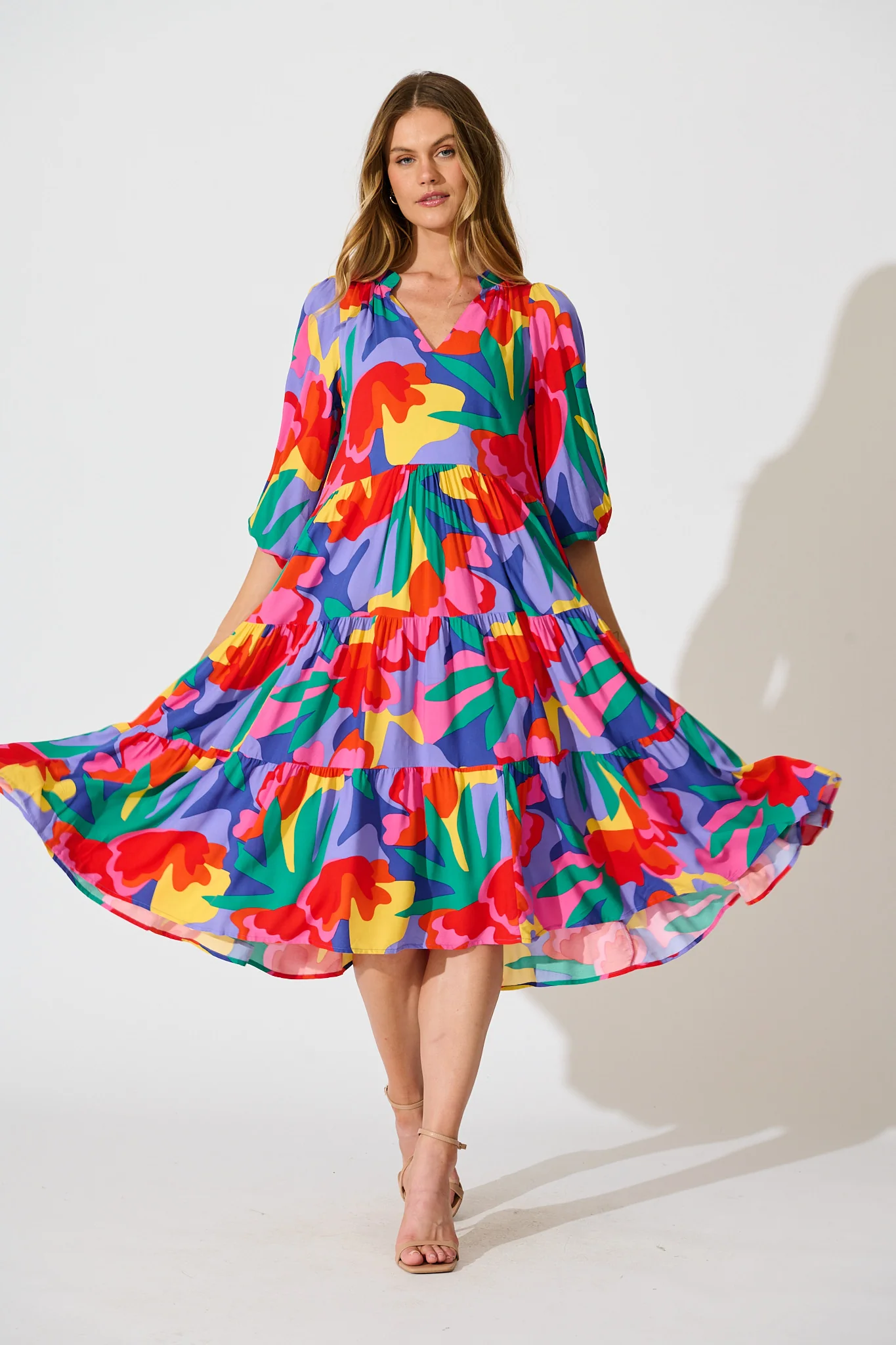 Kehlana Tiered Smock Dress in Bright Multi Print