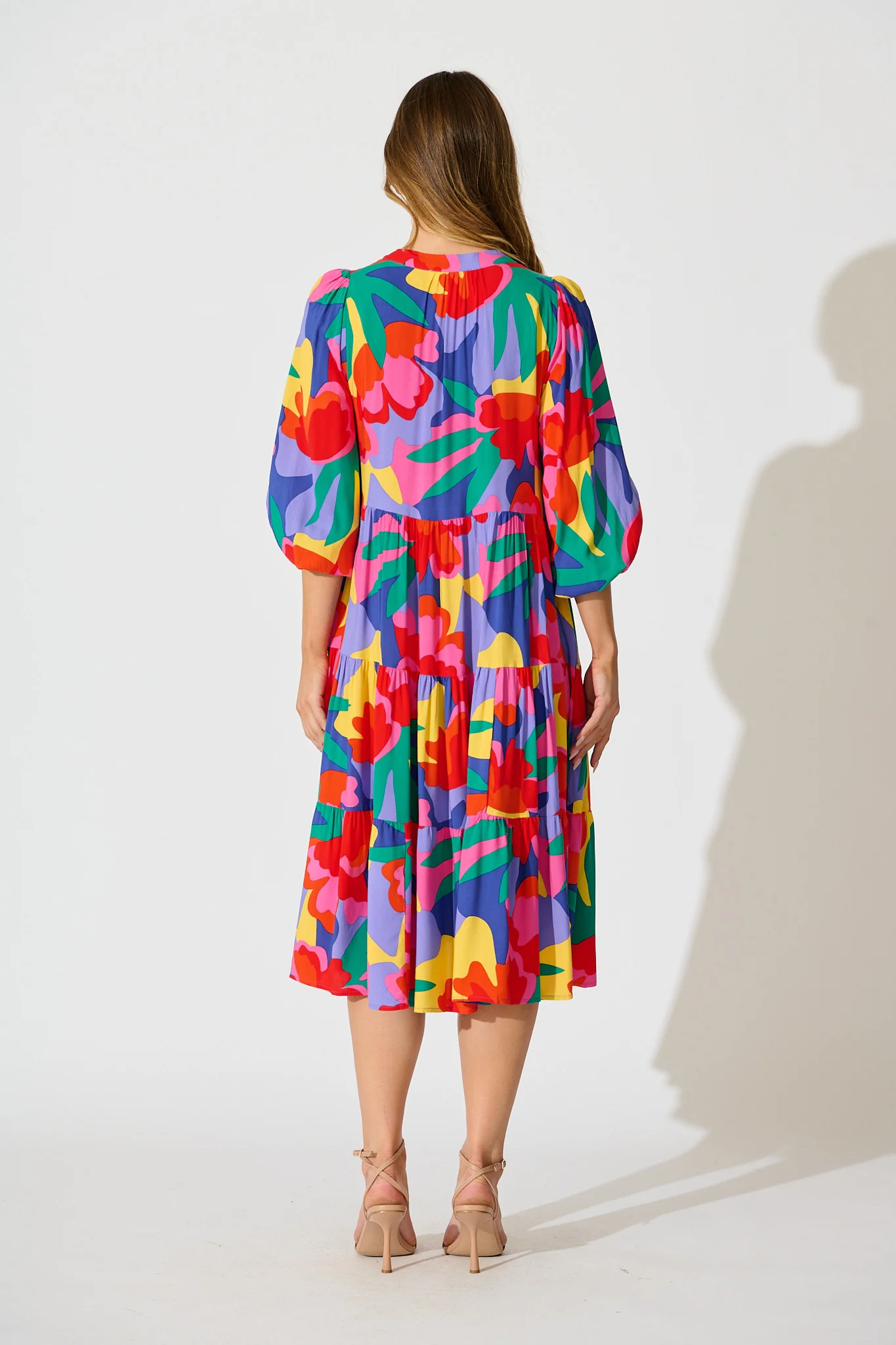 Kehlana Tiered Smock Dress in Bright Multi Print - Image 4