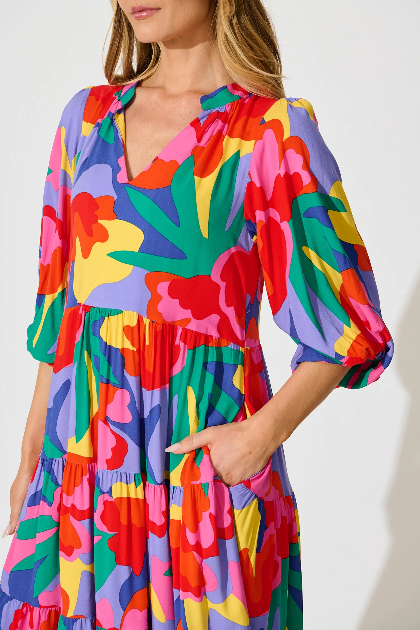 Kehlana Tiered Smock Dress in Bright Multi Print - Image 6