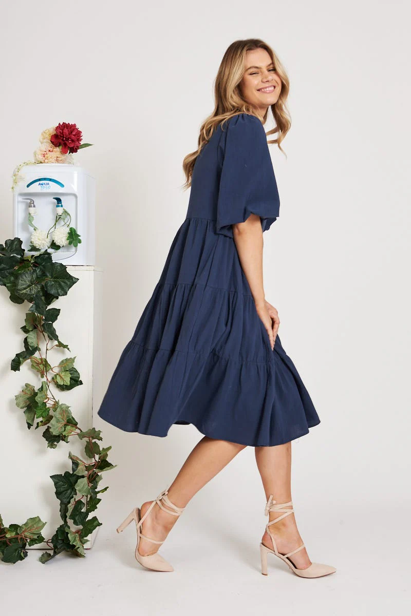 Kehlana Tiered Smock Dress In Navy - Image 3